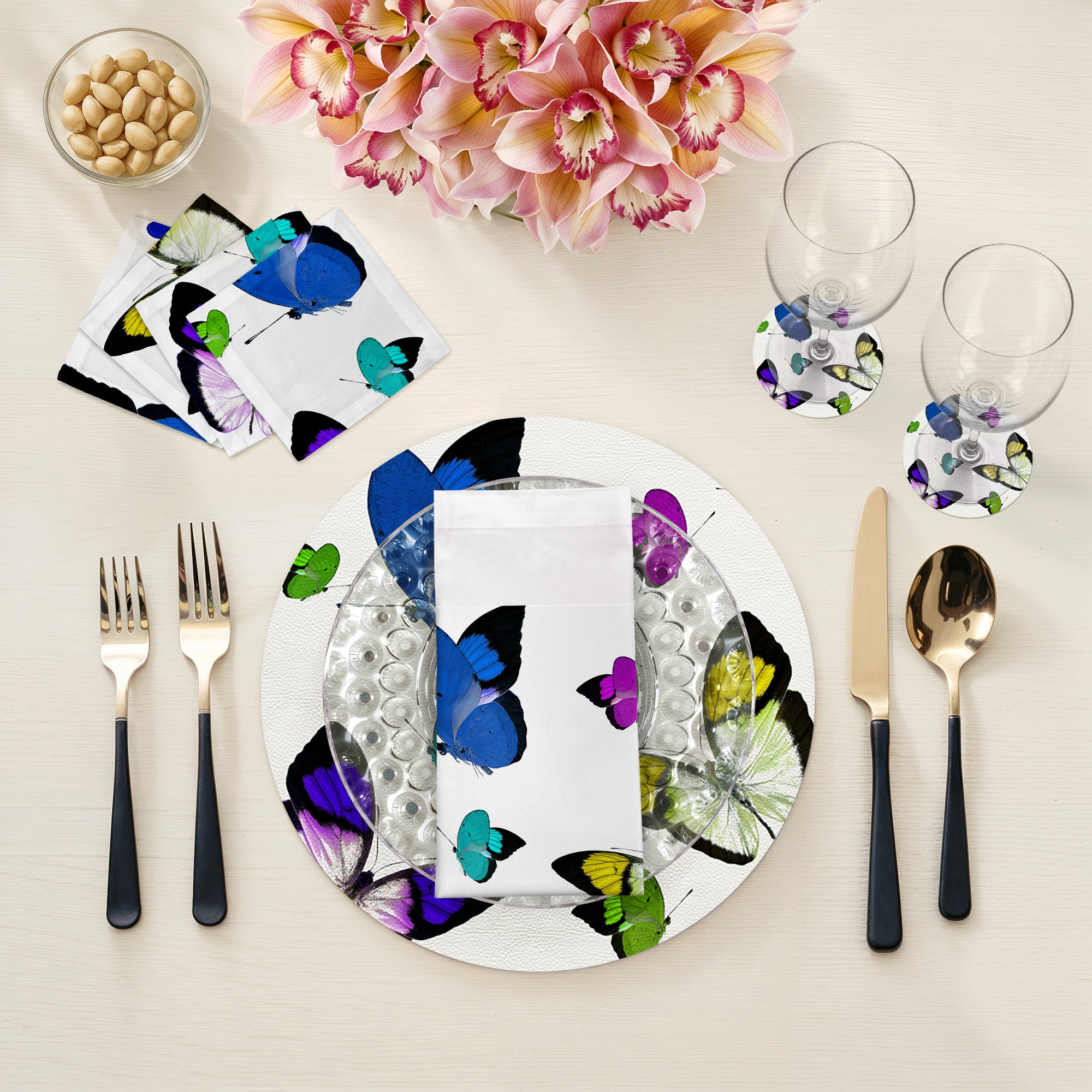 Butterflies Vegan Leather Round Pebble Placemat