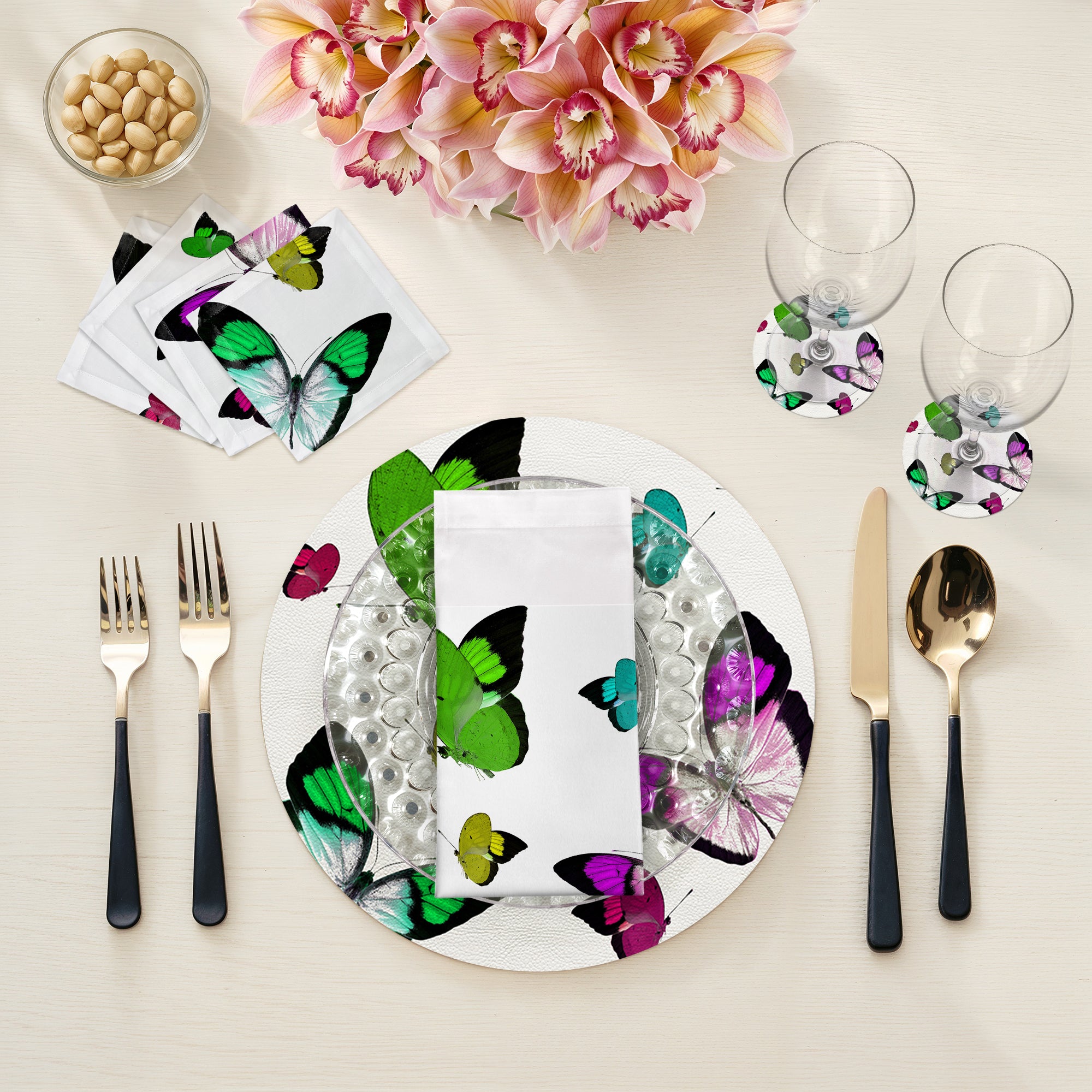 Butterflies Vegan Leather Round Pebble Placemat