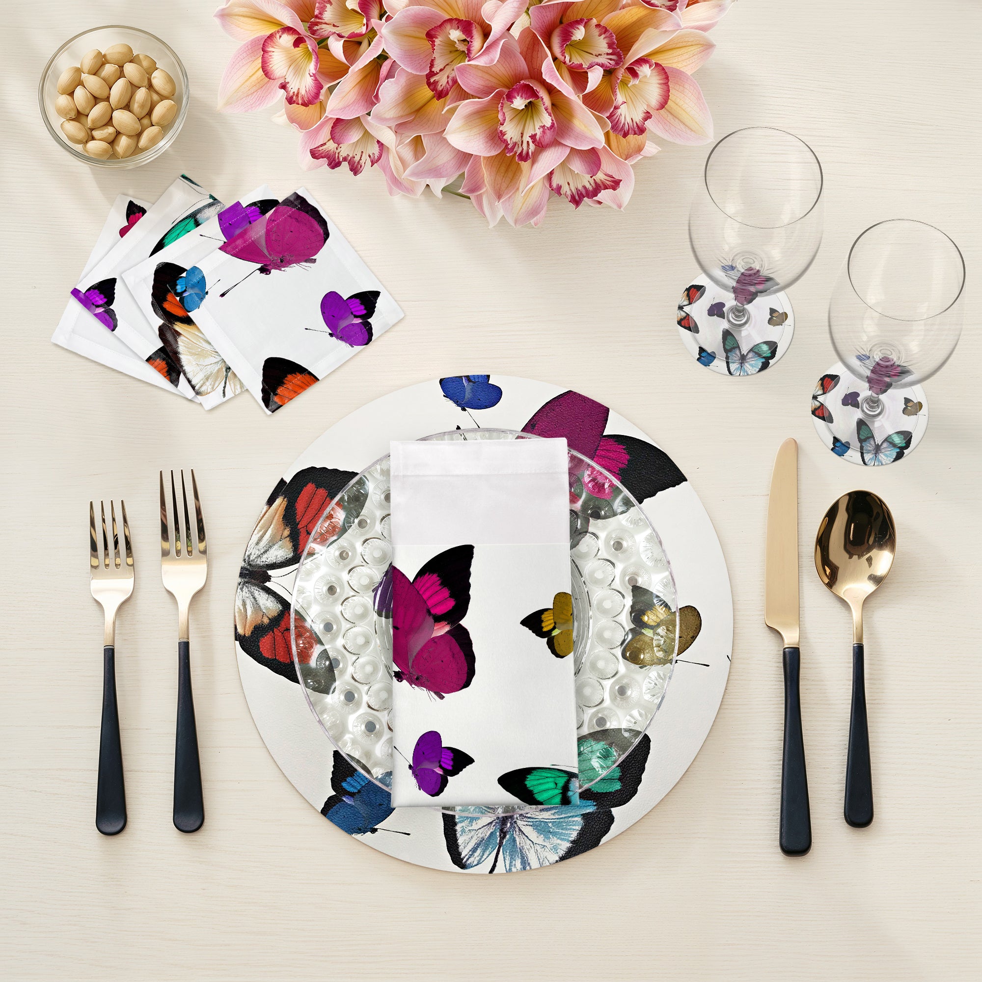 Butterflies Vegan Leather Round Pebble Placemat