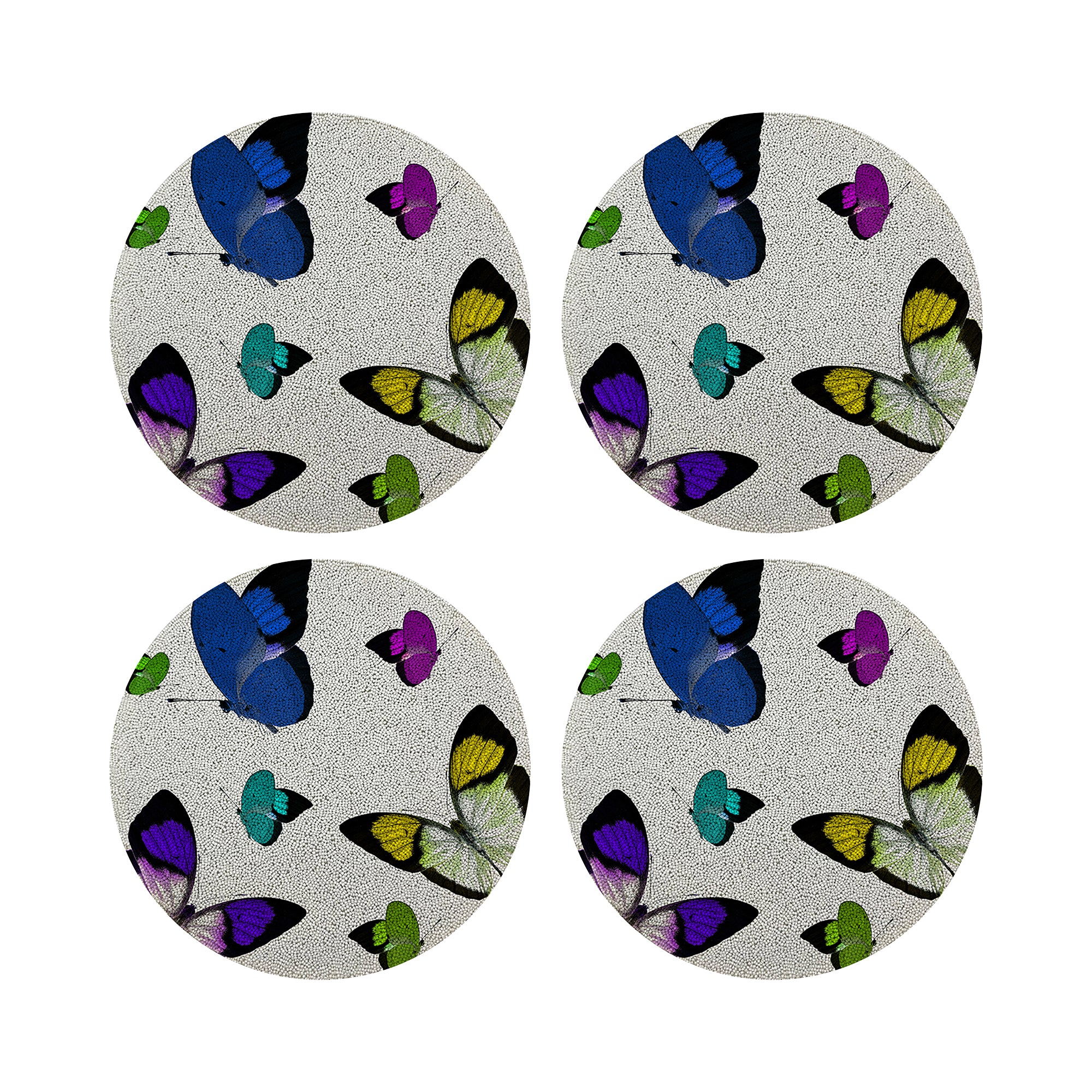 Butterflies Acid Blue Round Beaded Placemat Smooth