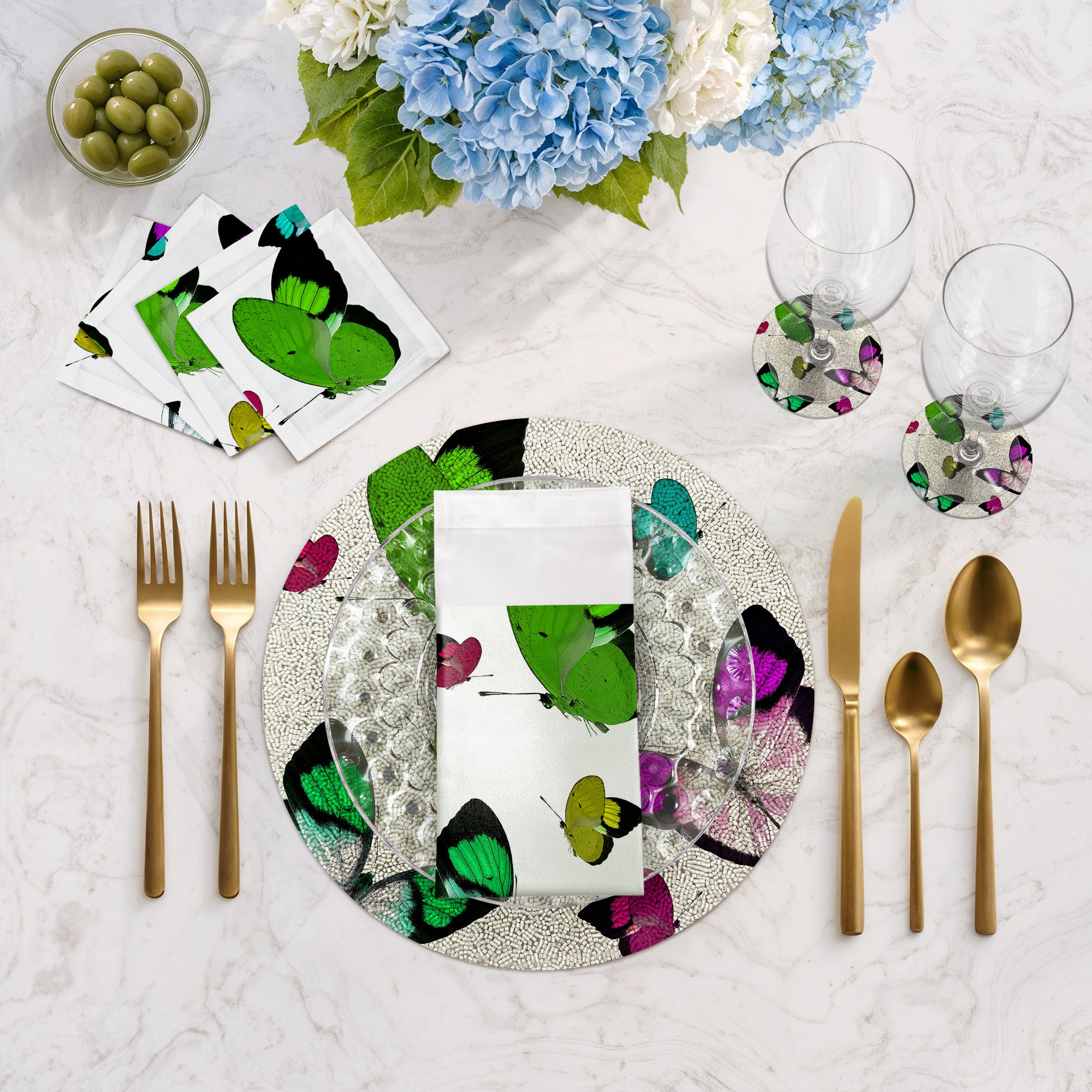 Butterflies Acid Green Round Beaded Placemat Rough Cut