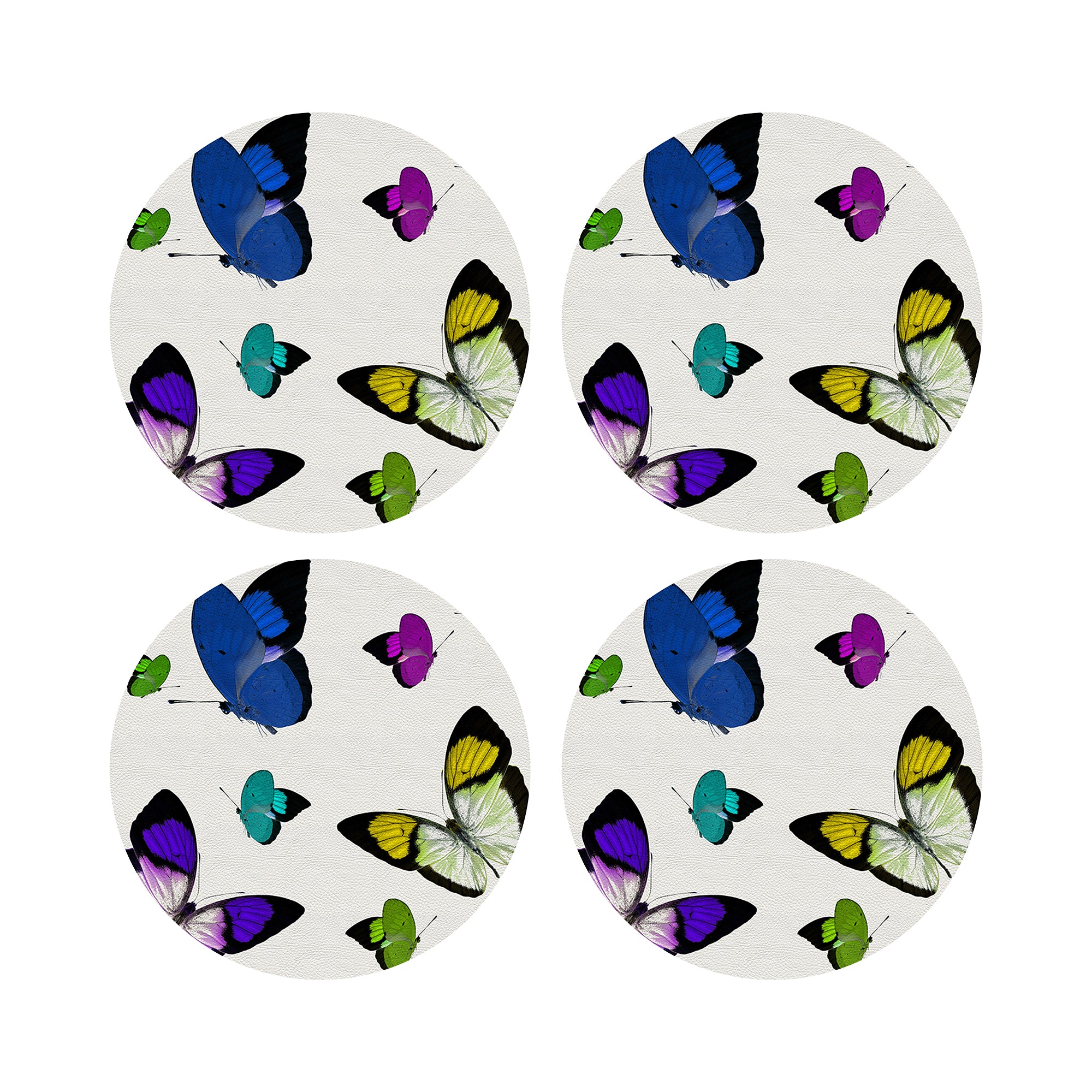Butterflies Vegan Leather Round Pebble Placemat