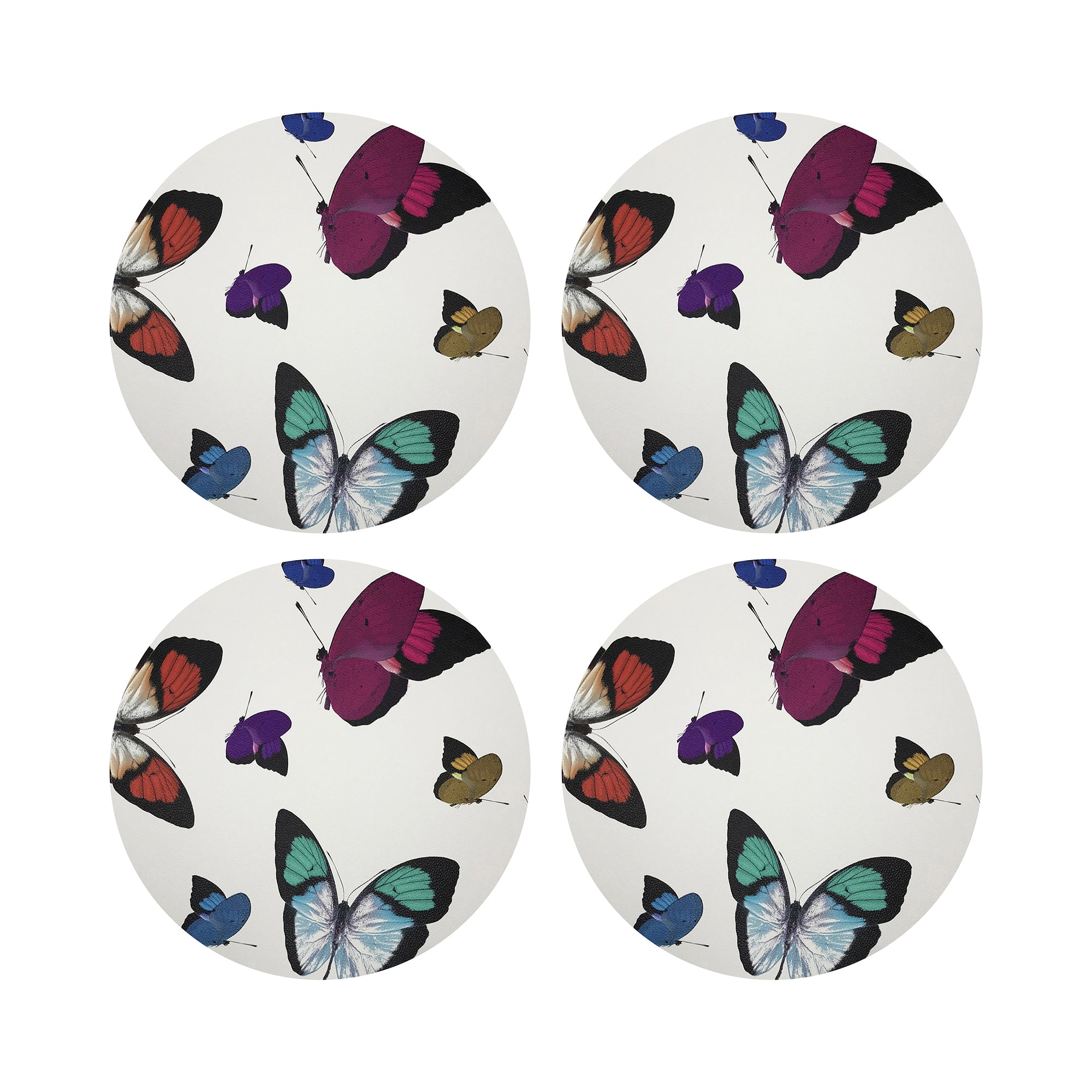Butterflies Vegan Leather Round Pebble Placemat