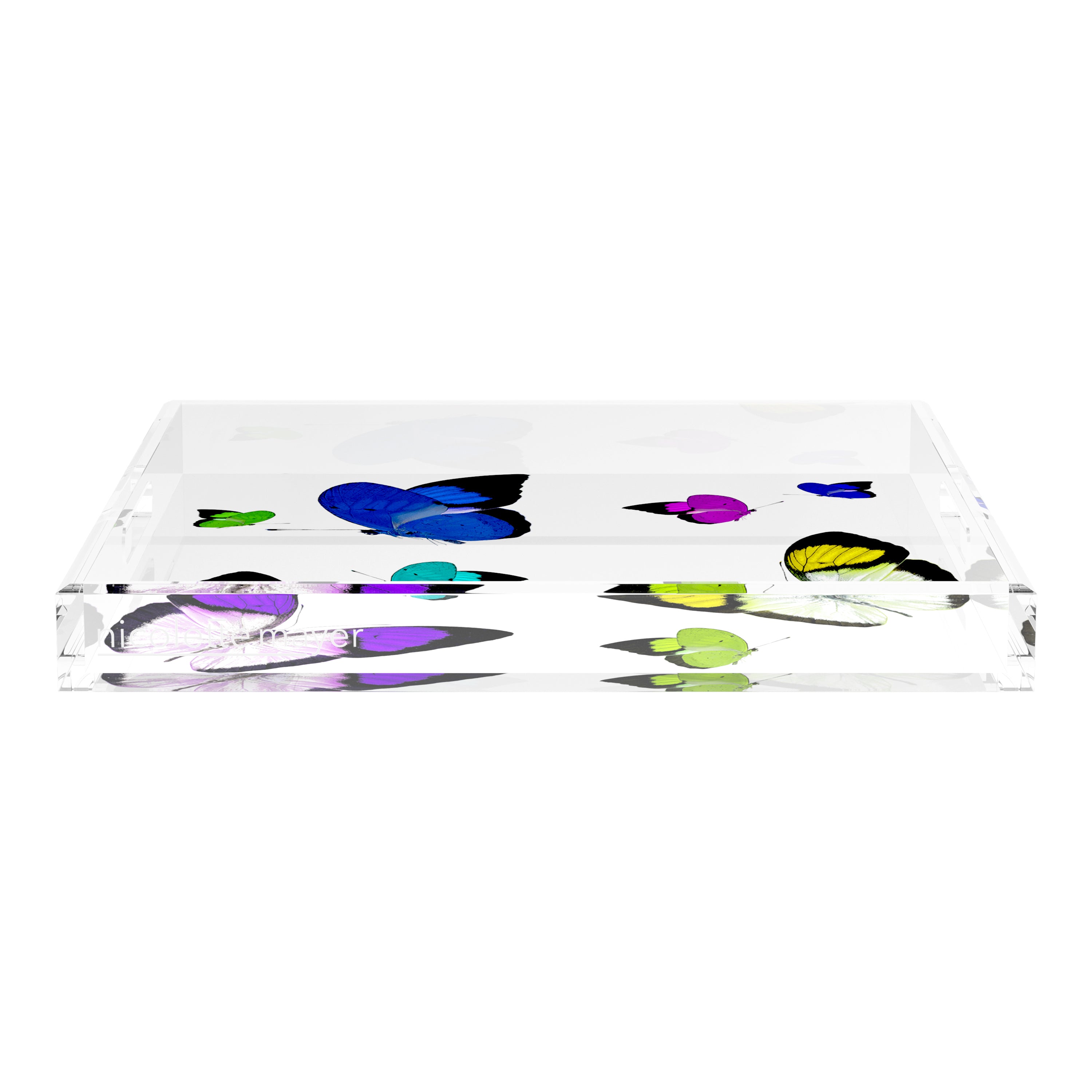Butterflies Acid Blue 18X18 Acrylic Tray - nicolettemayer.com