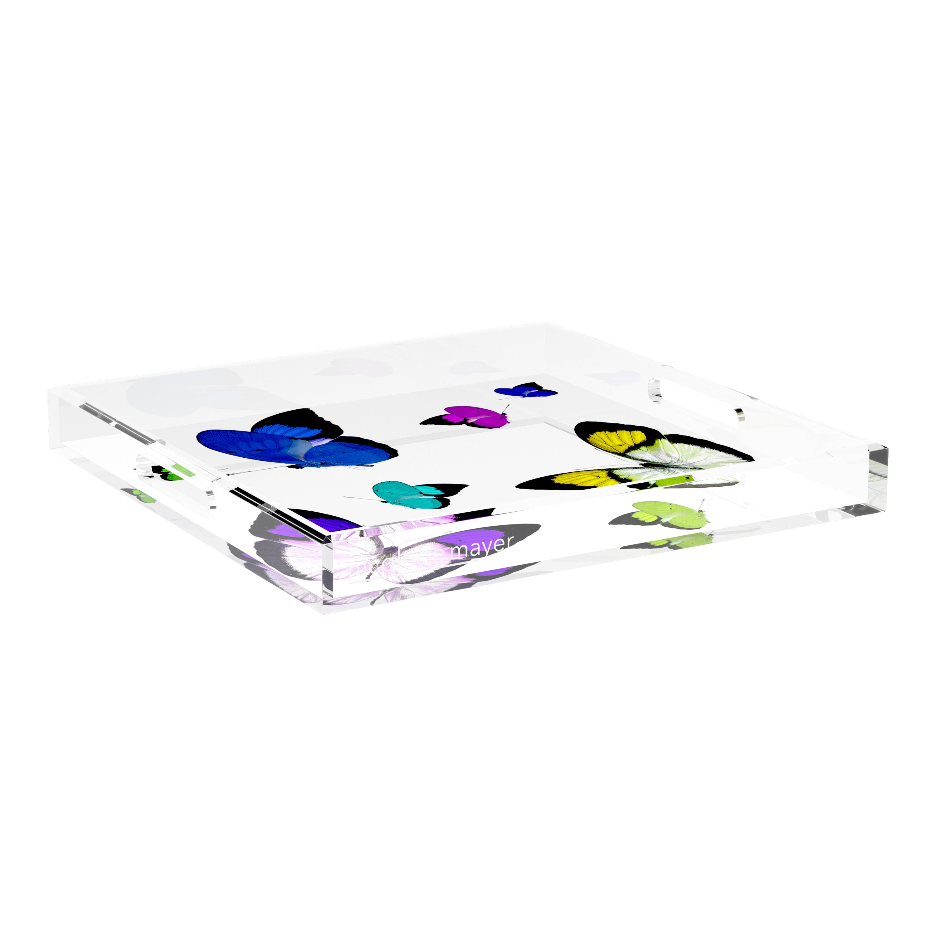 Butterflies Acid Blue 18X18 Acrylic Tray - nicolettemayer.com