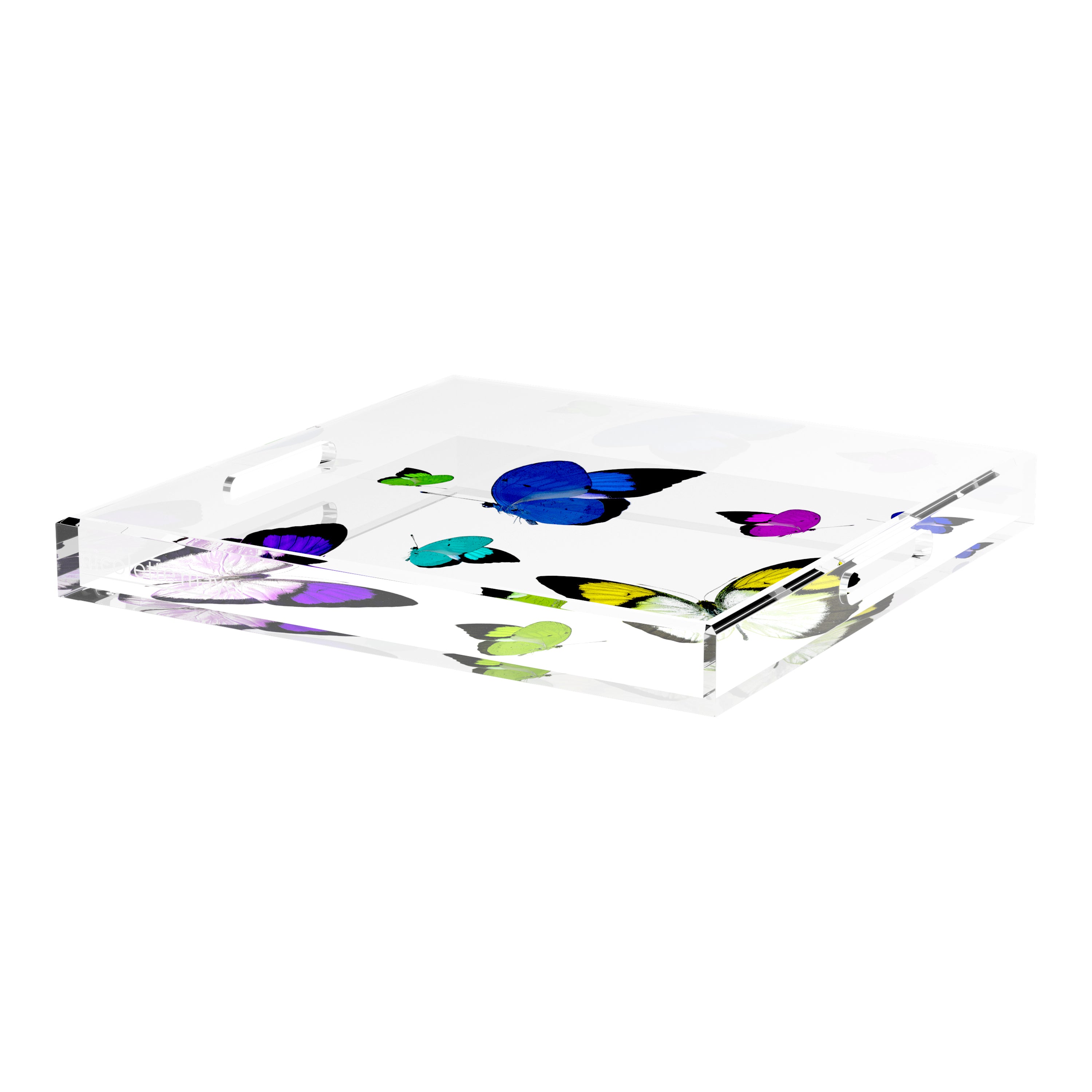 Butterflies Acid Blue 18X18 Acrylic Tray - nicolettemayer.com