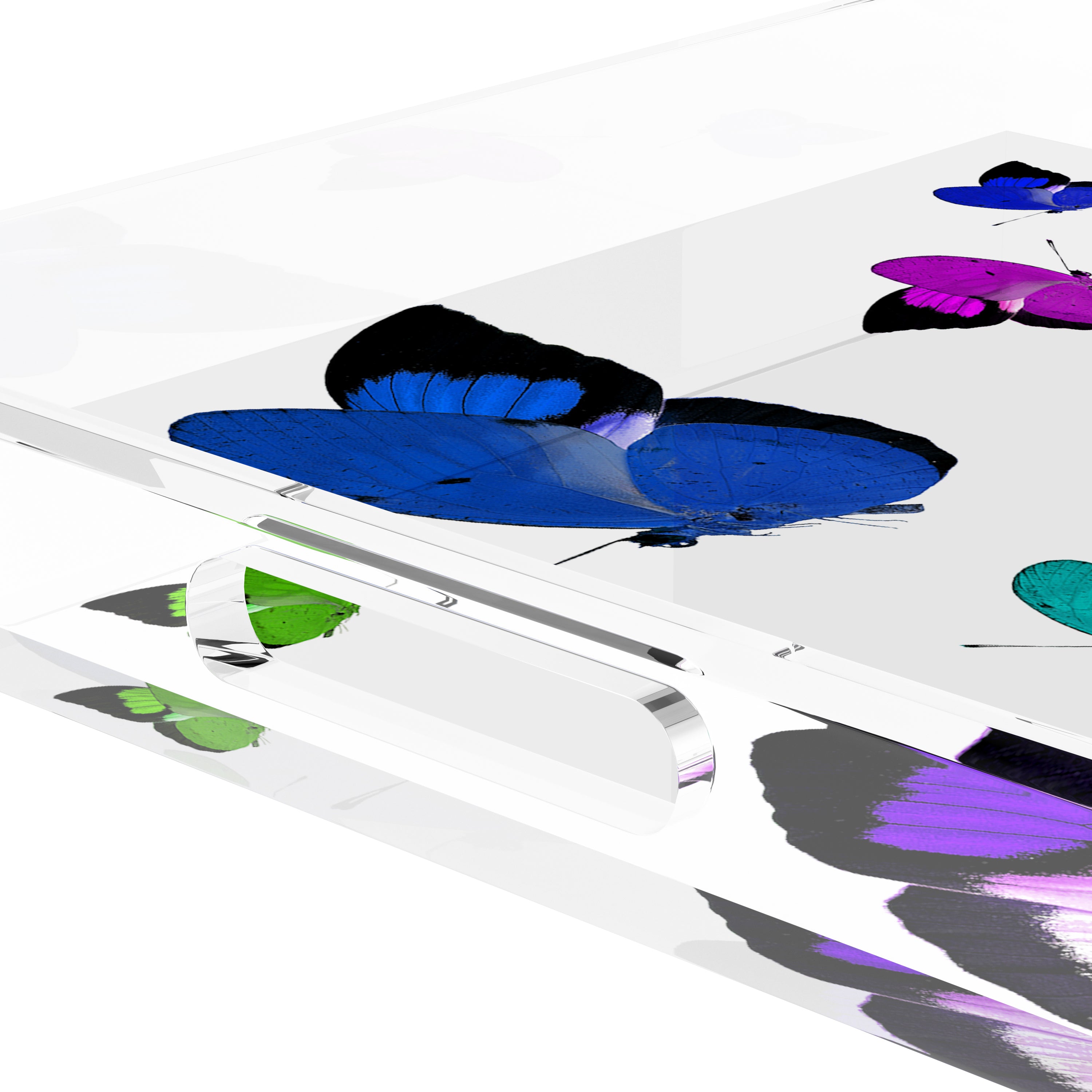 Butterflies Acid Blue 18X18 Acrylic Tray - nicolettemayer.com