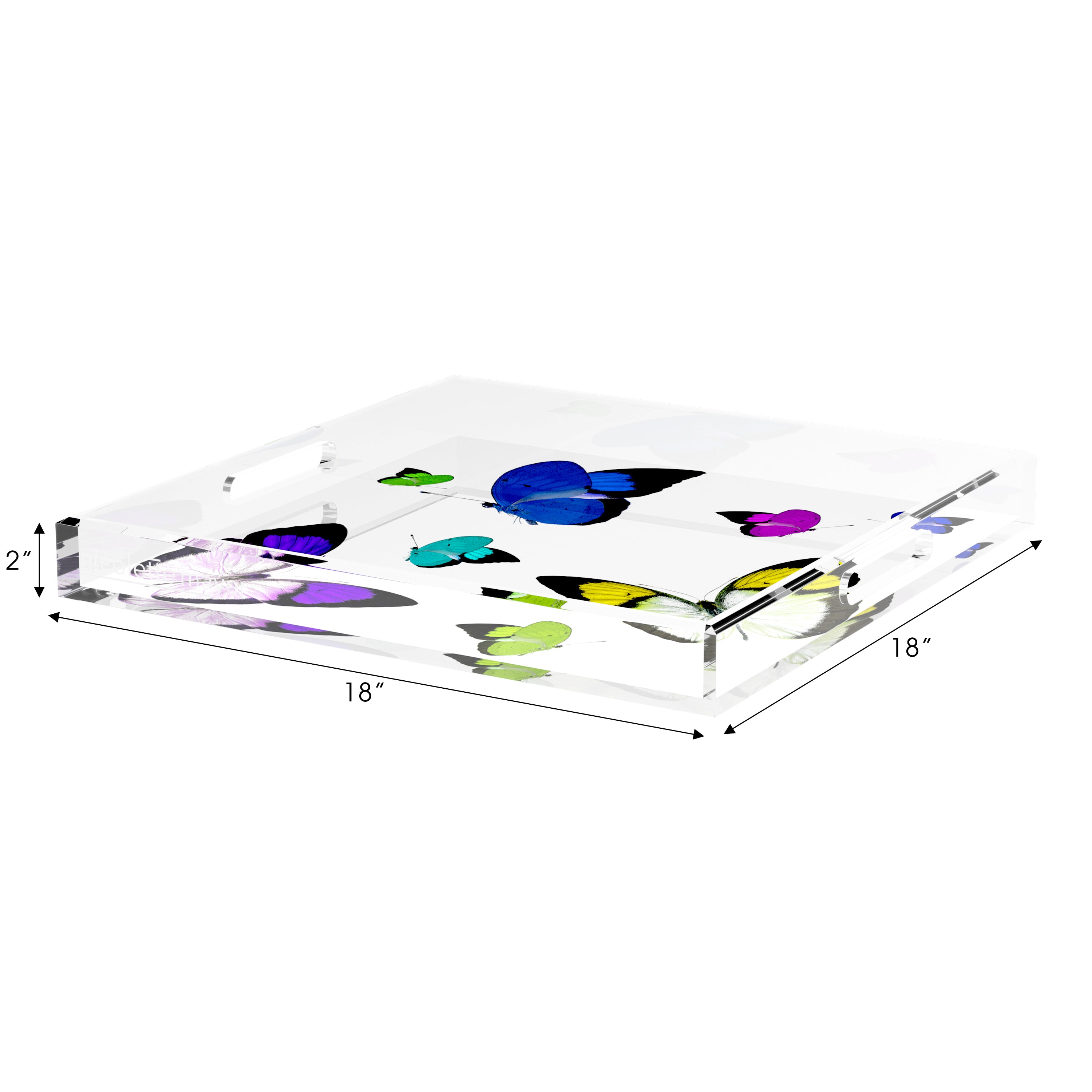 Butterflies Acid Blue 18X18 Acrylic Tray - nicolettemayer.com