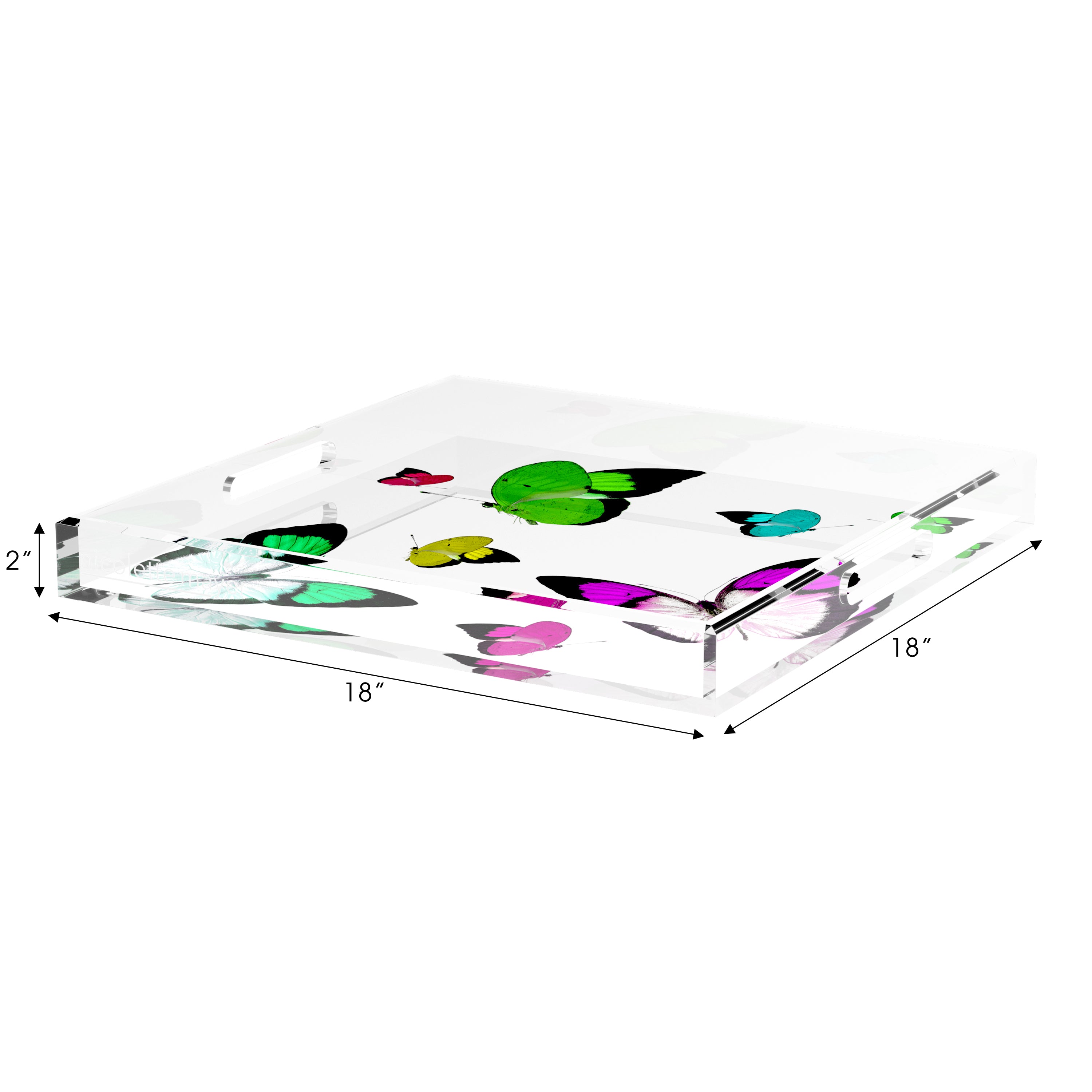 Butterflies Acid Green 18X18 Acrylic Tray - nicolettemayer.com