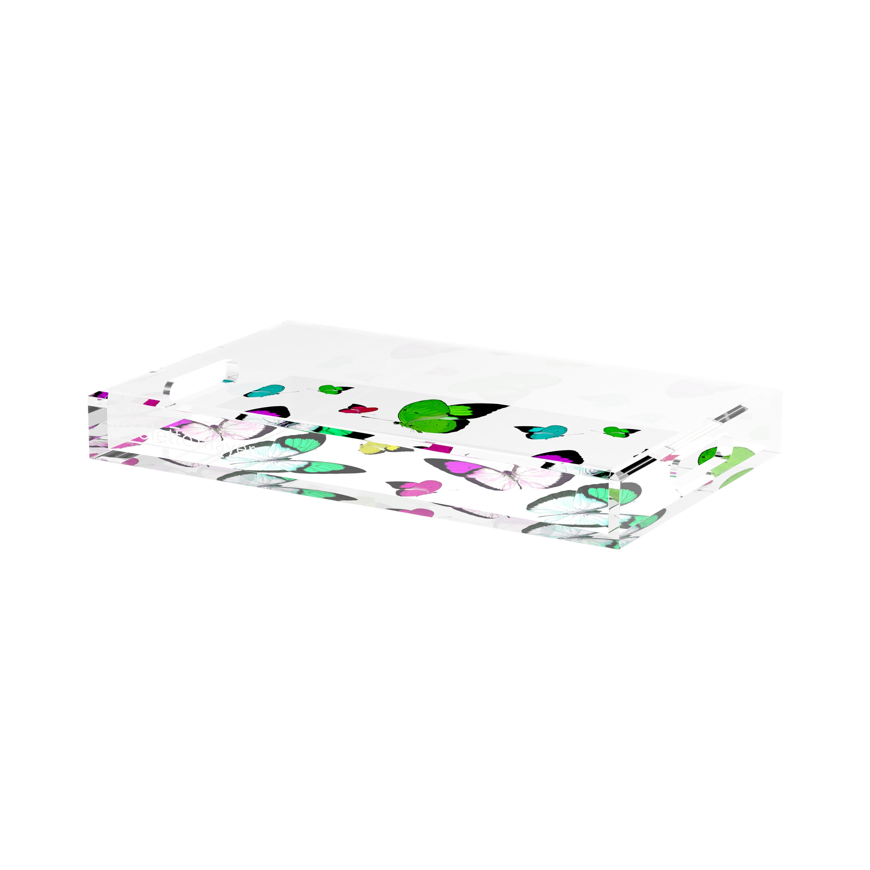 Butterflies Acid Green 17X10.5 Acrylic Tray - nicolettemayer.com