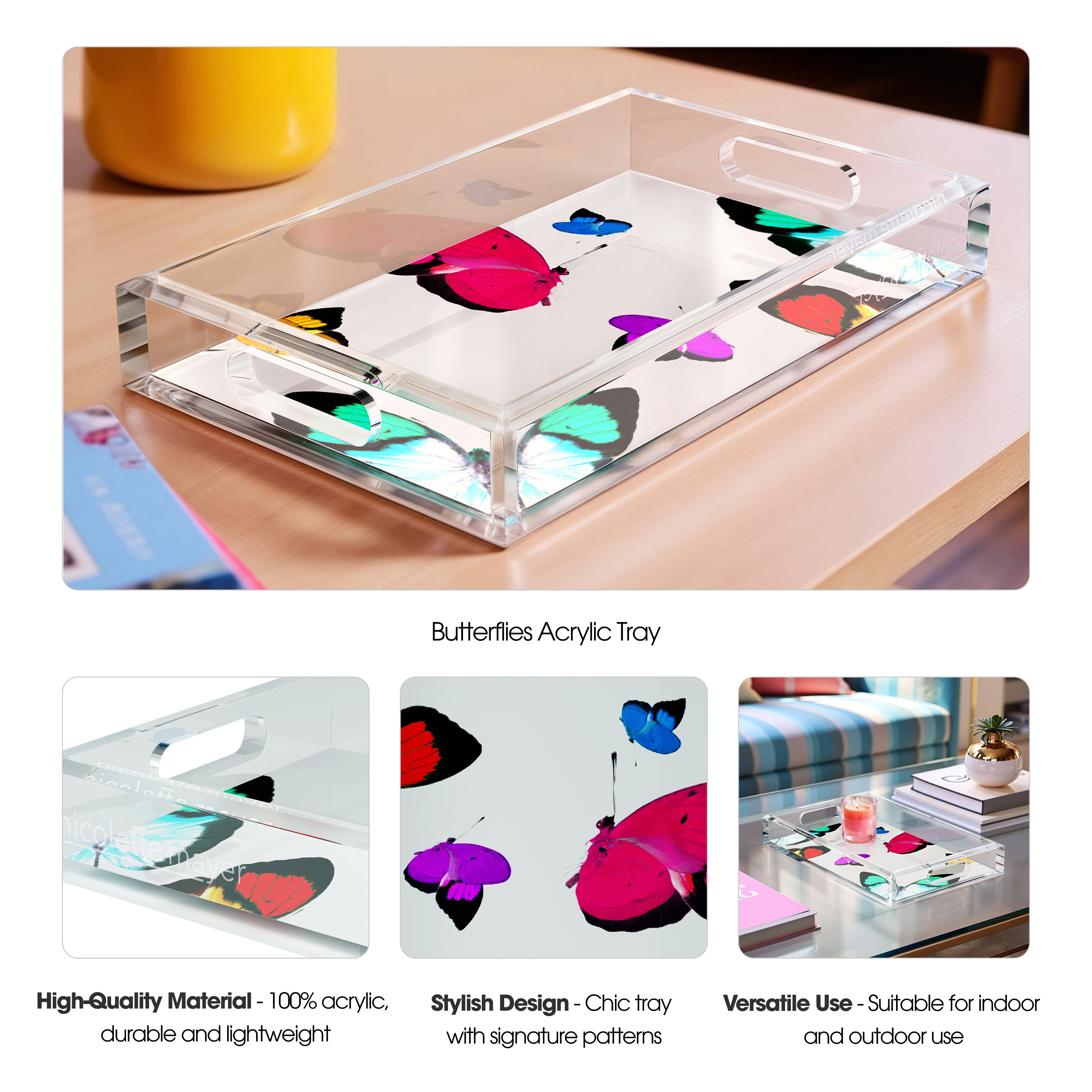 Butterflies Original Acrylic Rectangle Decorative Tray