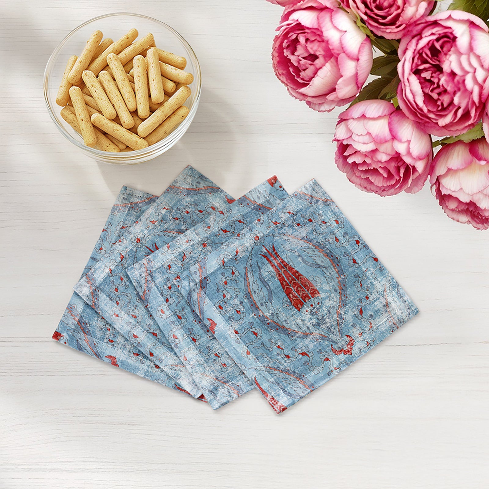 Byzantine Jewel Blue Cotton Sateen Cocktail Napkins