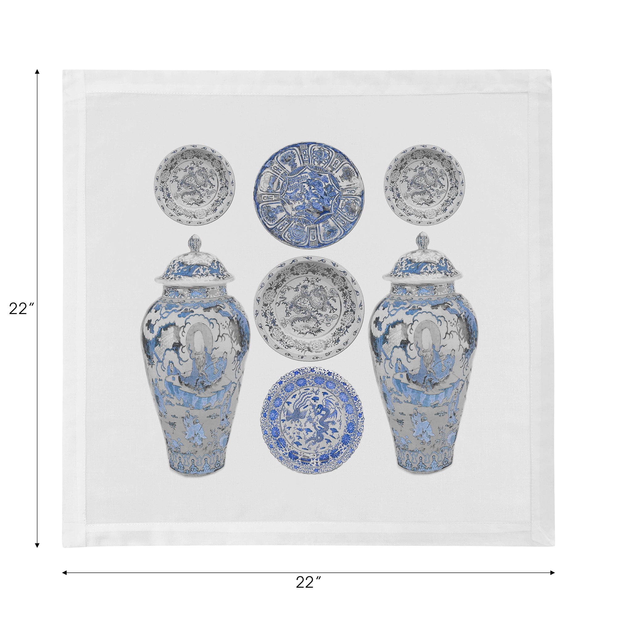 Chinois Ceramic Ming Blue Cotton Sateen Dinner Napkins - nicolettemayer.com