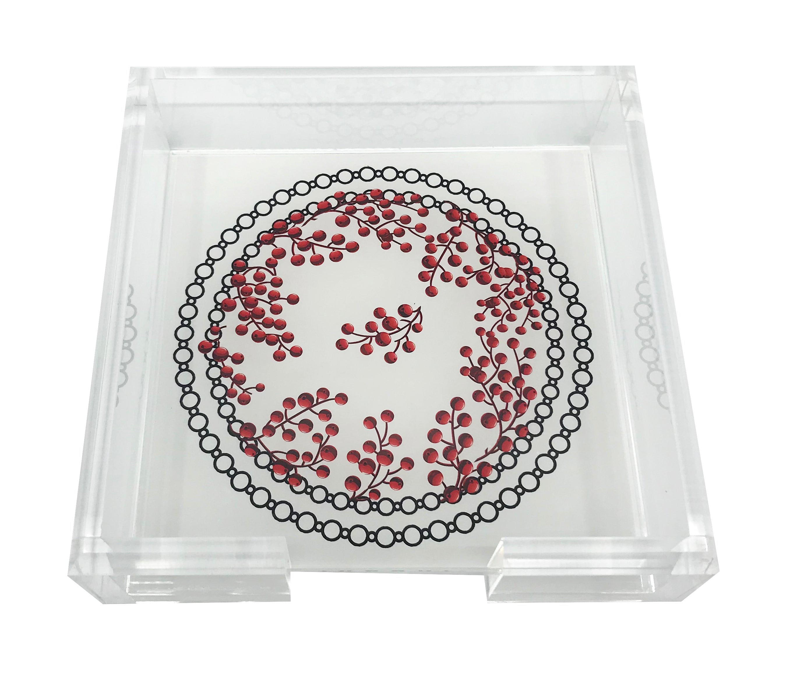 Christmas Berries Red Acrylic Square Cocktail Tray