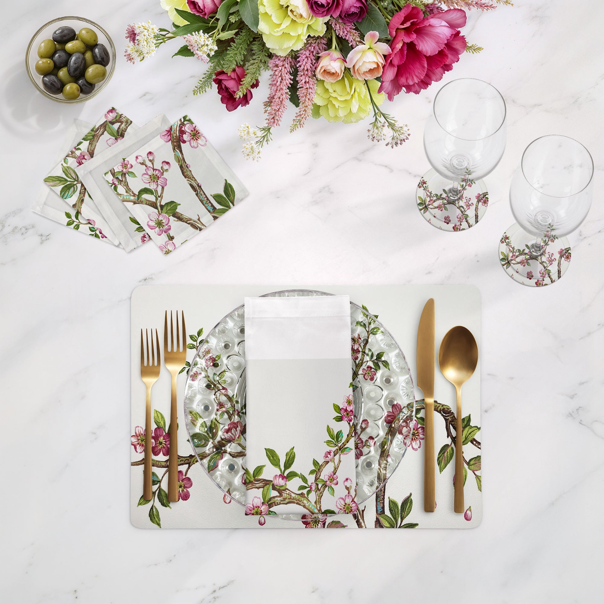 Cherry Blossom Vegan Leather Rectangle Pebble Placemat