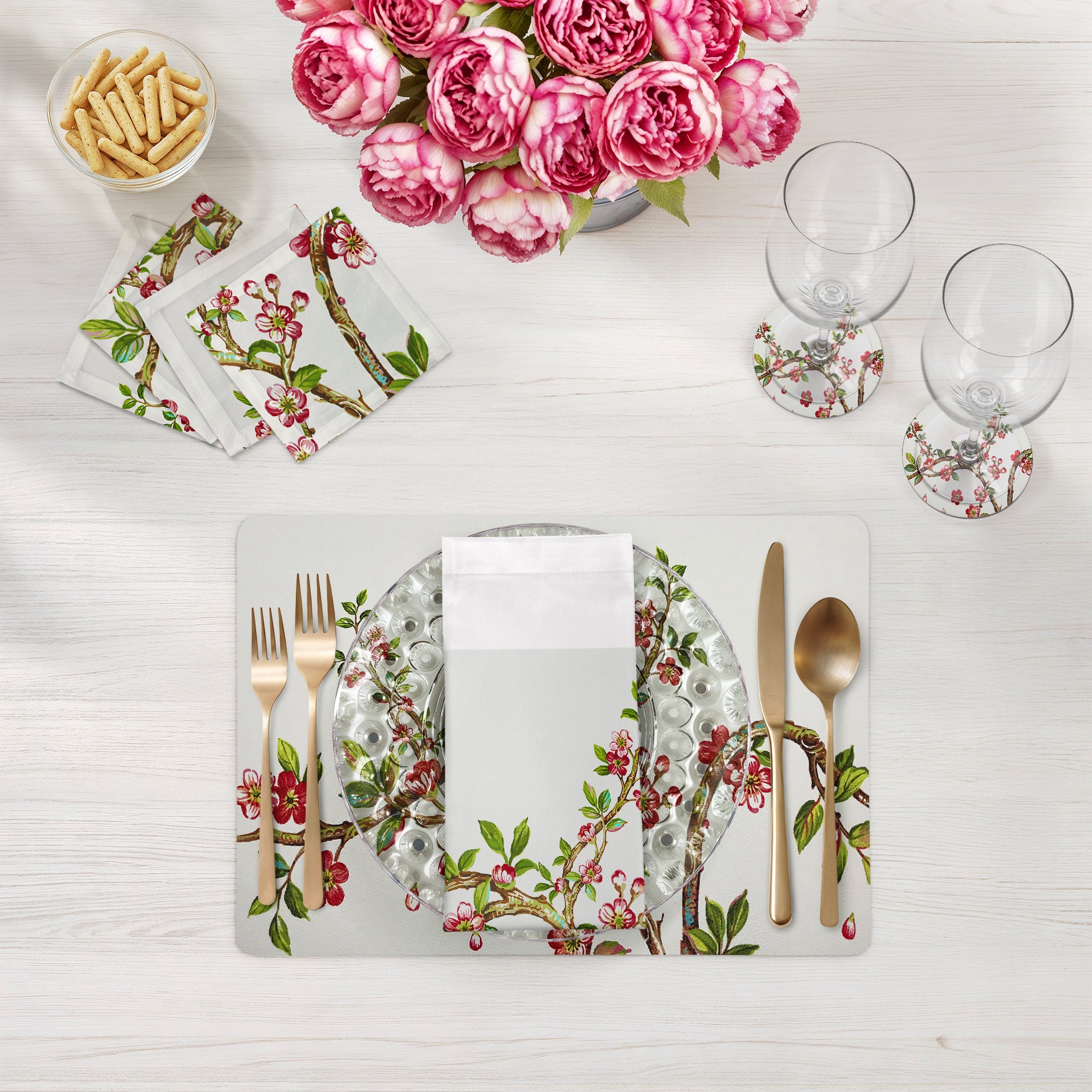 Cherry Blossom Vegan Leather Rectangle Pebble Placemat