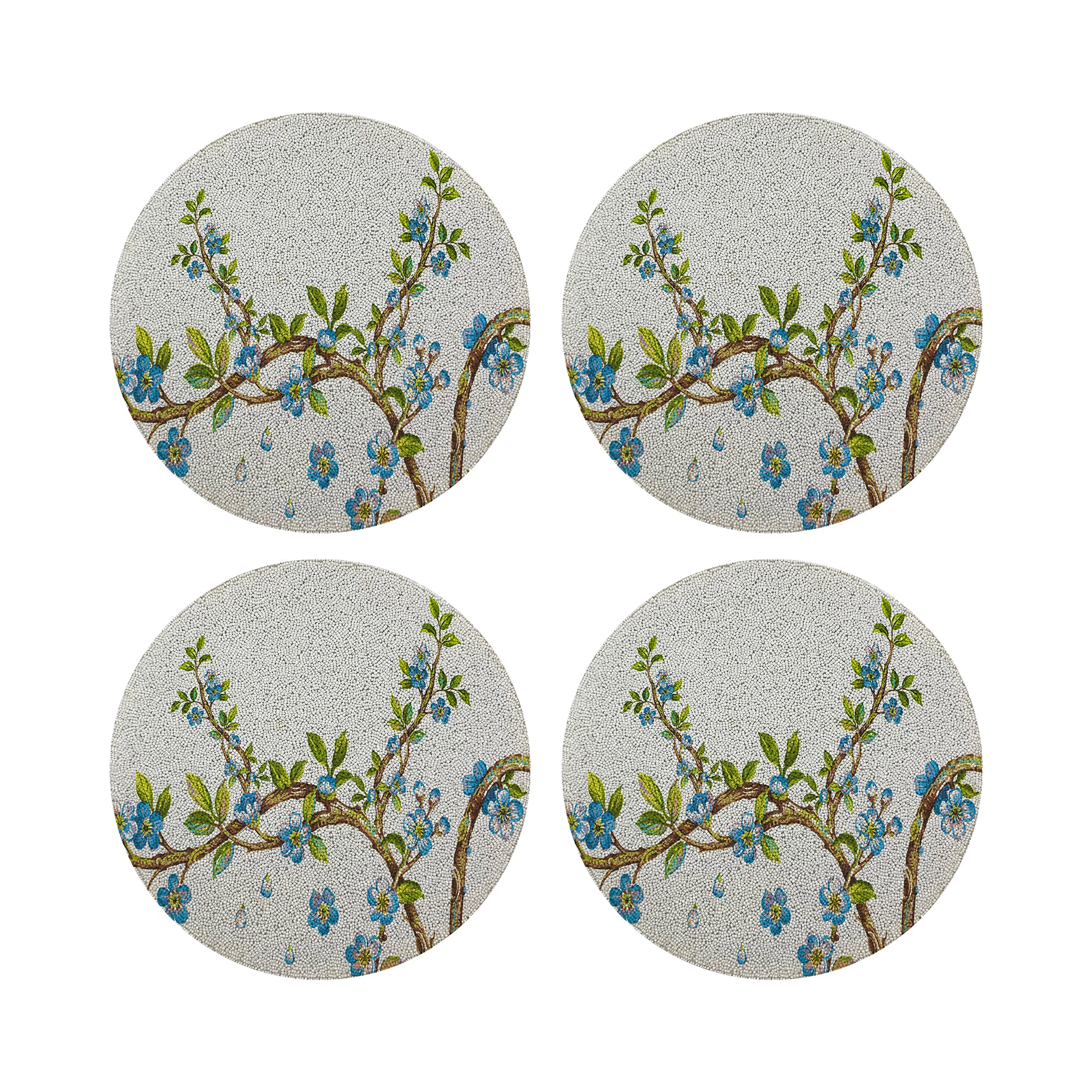 Cherry Blossom Blue Round Beaded Placemat Smooth