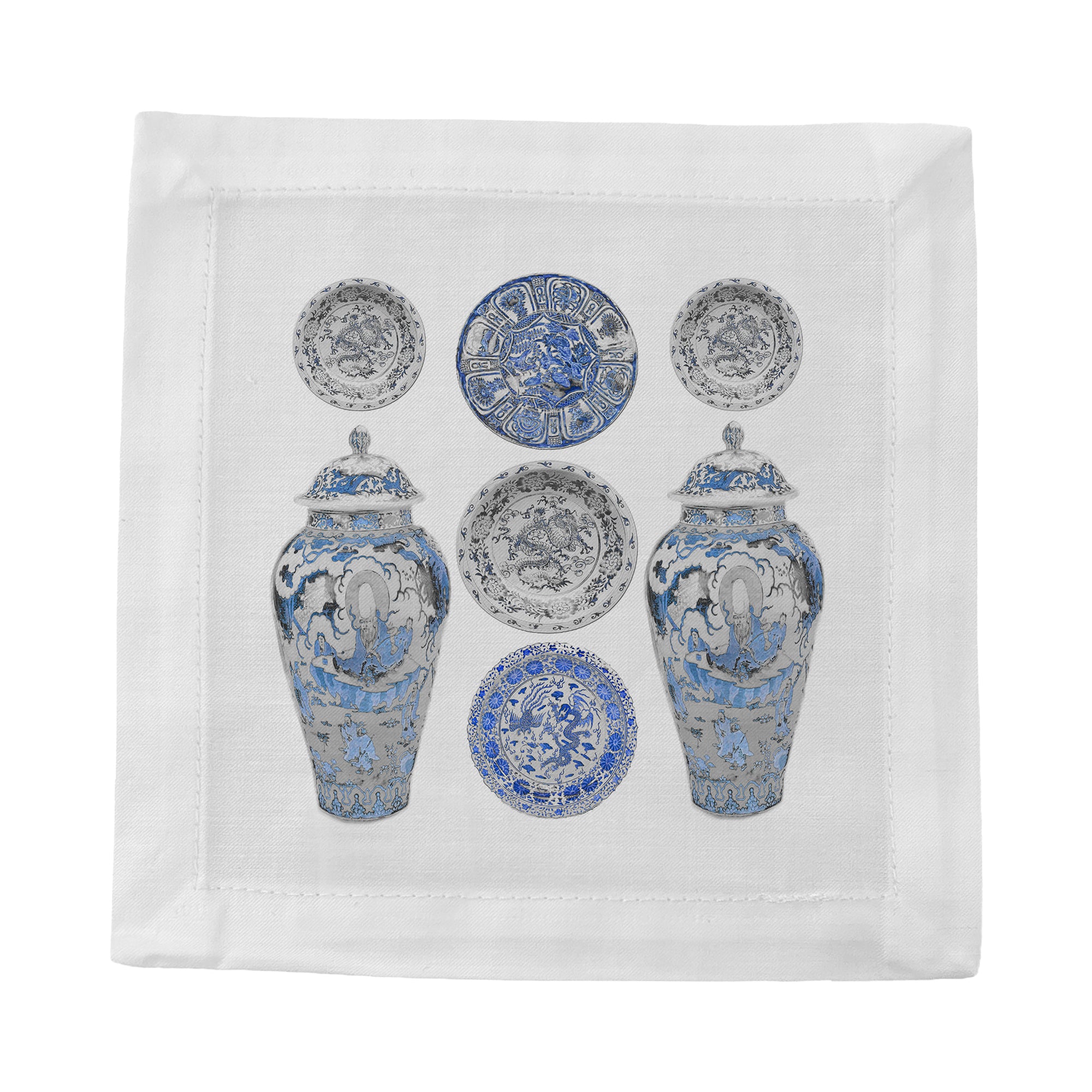Chinois Ming Blue 6" Cocktail Napkins- nicolettemayer.com