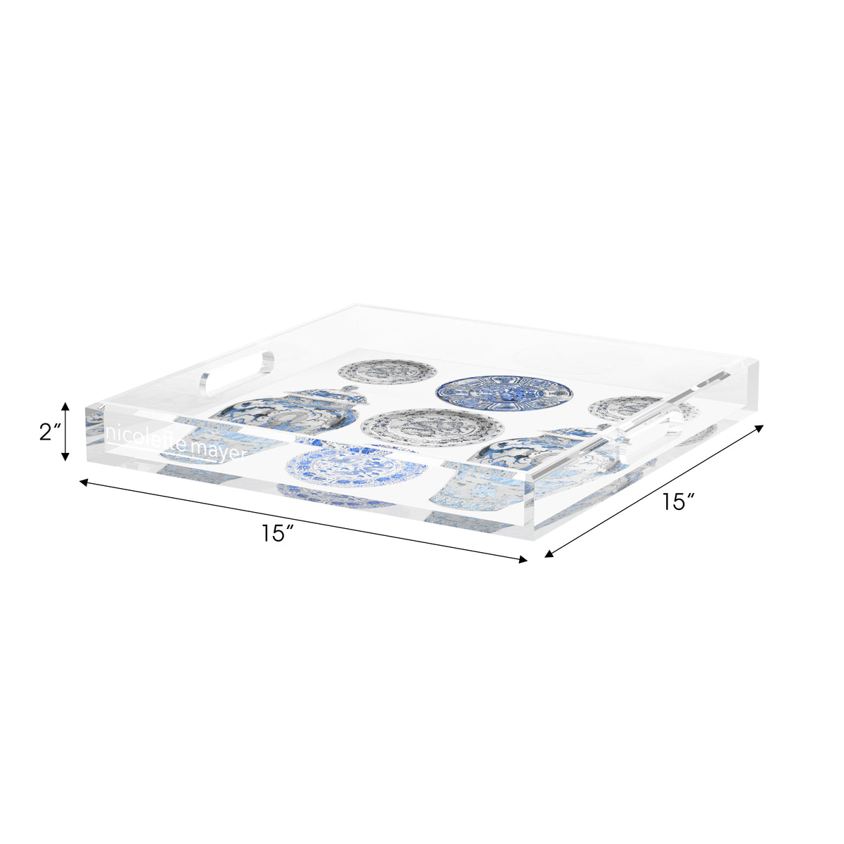 Chinoise Ceramic Ming Blue Acrylic Decorative Tray, 15 x 15 in. by Nicolette Mayer