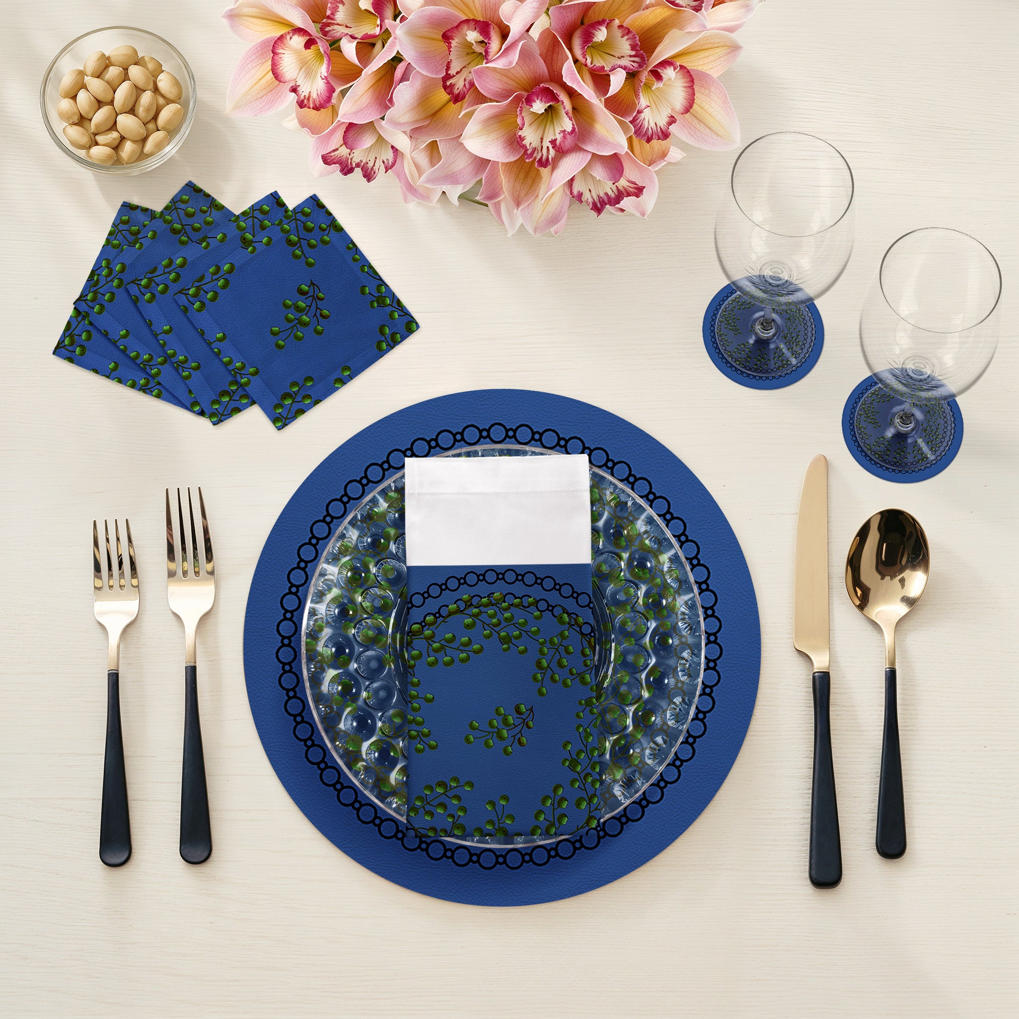 Sets de table ronds en galets de 40 cm, motif baies de Noël