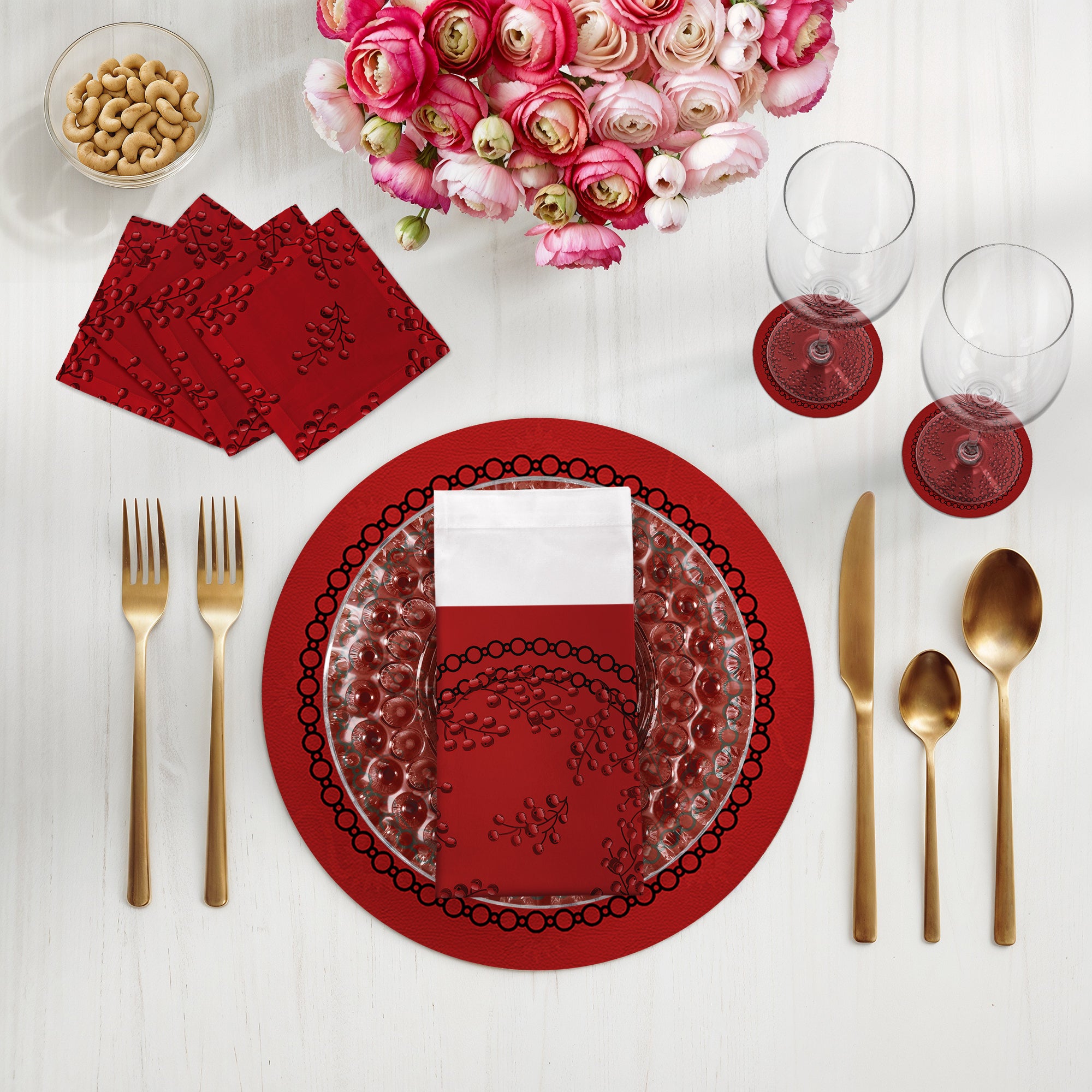 Sets de table ronds en galets de 40 cm, motif baies de Noël