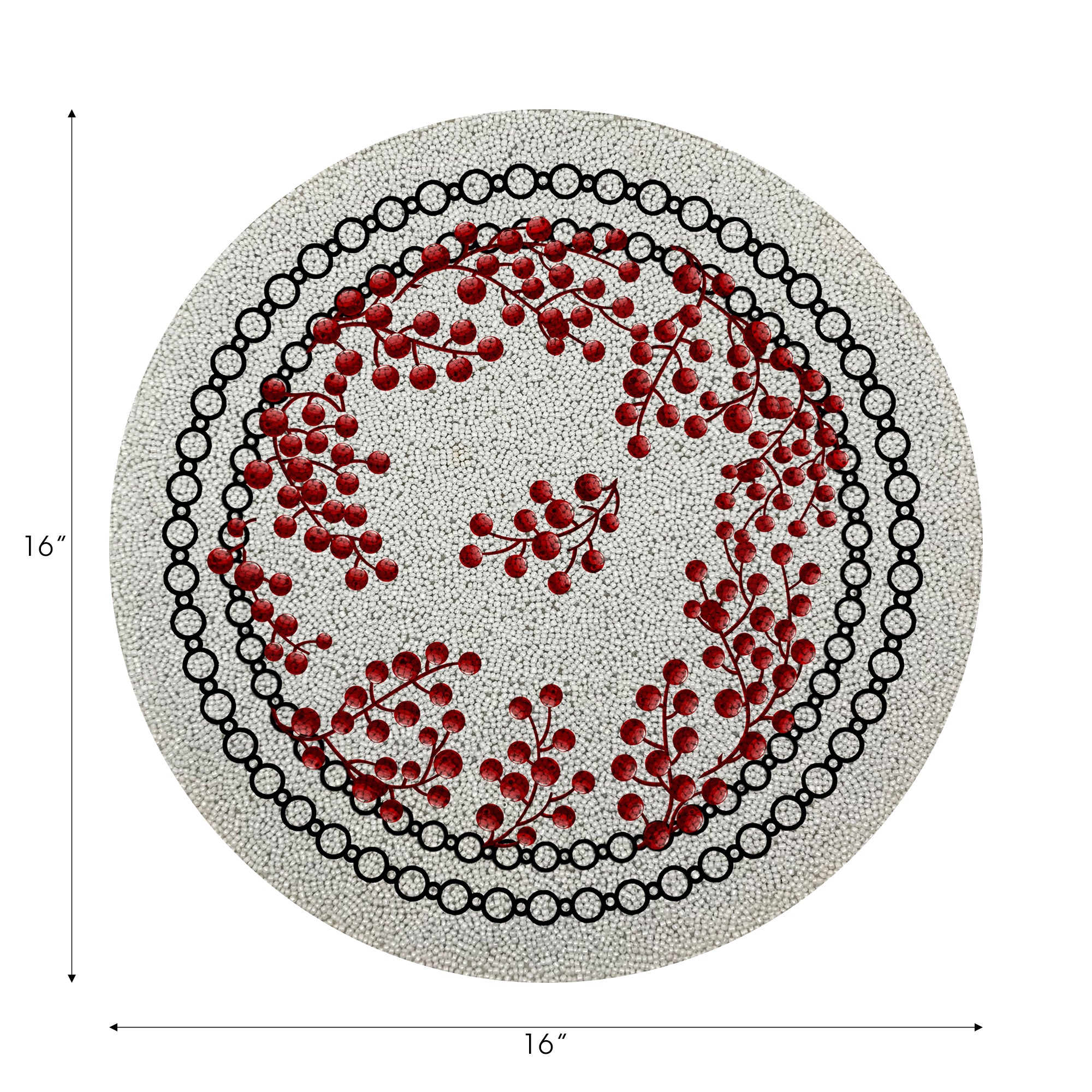 Christmas Berries Red White Round Beaded Placemat Smooth