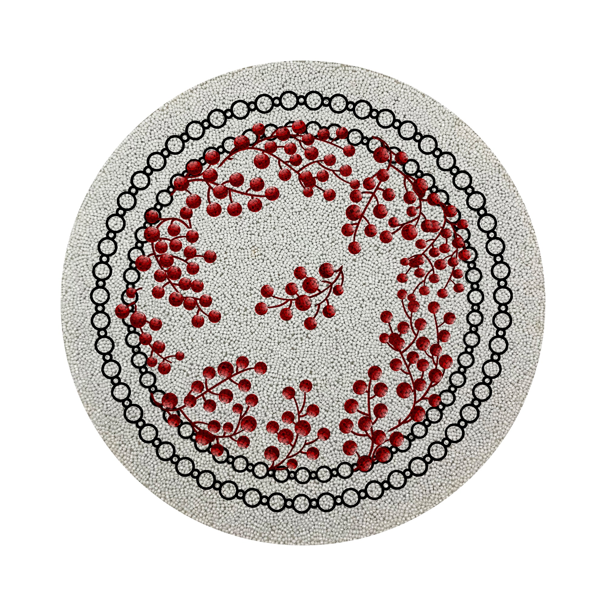 Christmas Berries Red White Round Beaded Placemat Smooth