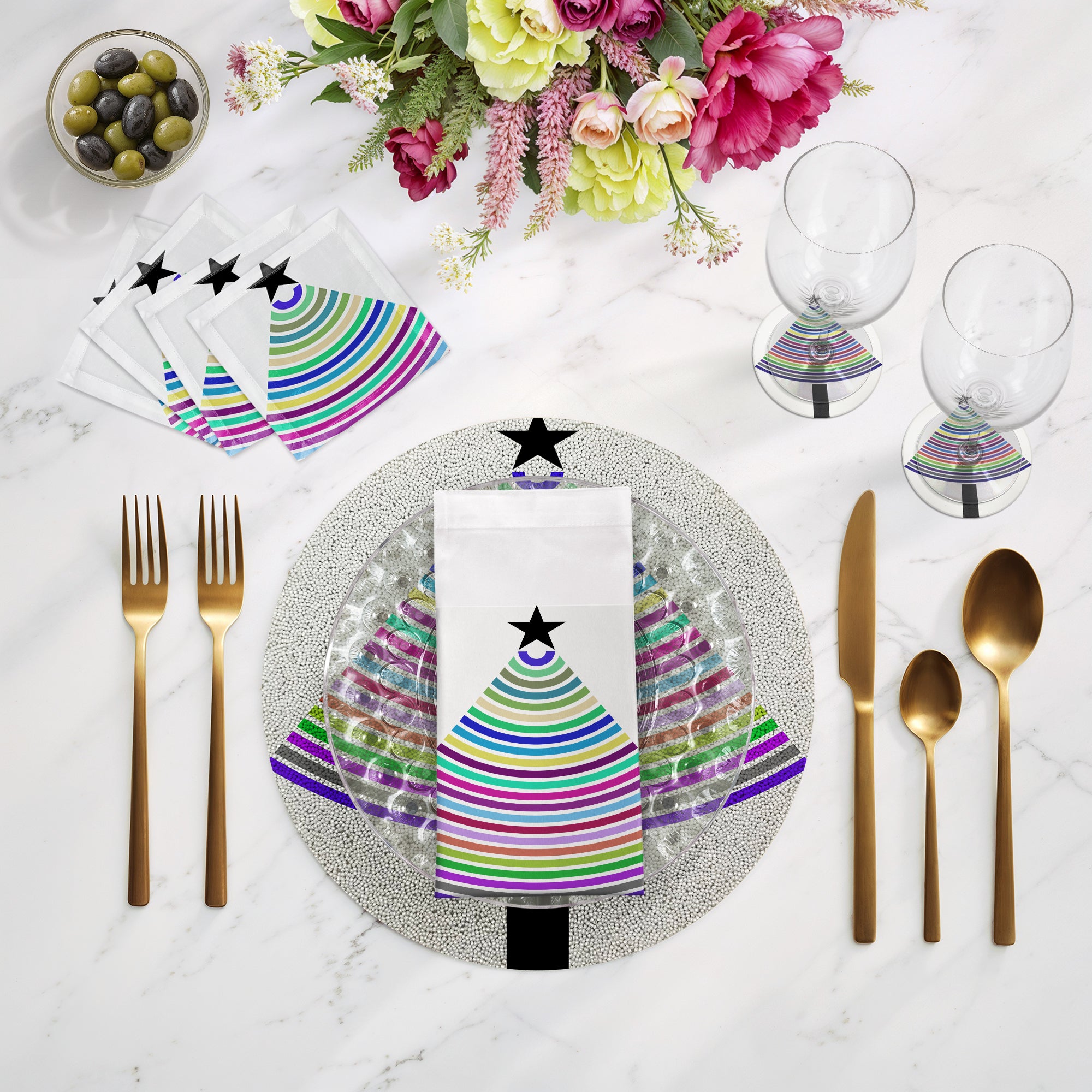 Christmas Tree Brights Round Beaded Placemat Smooth