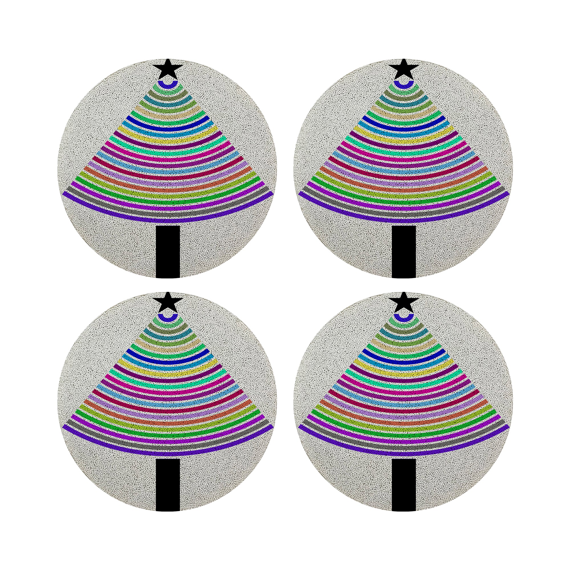 Christmas Tree Brights Round Beaded Placemat Smooth