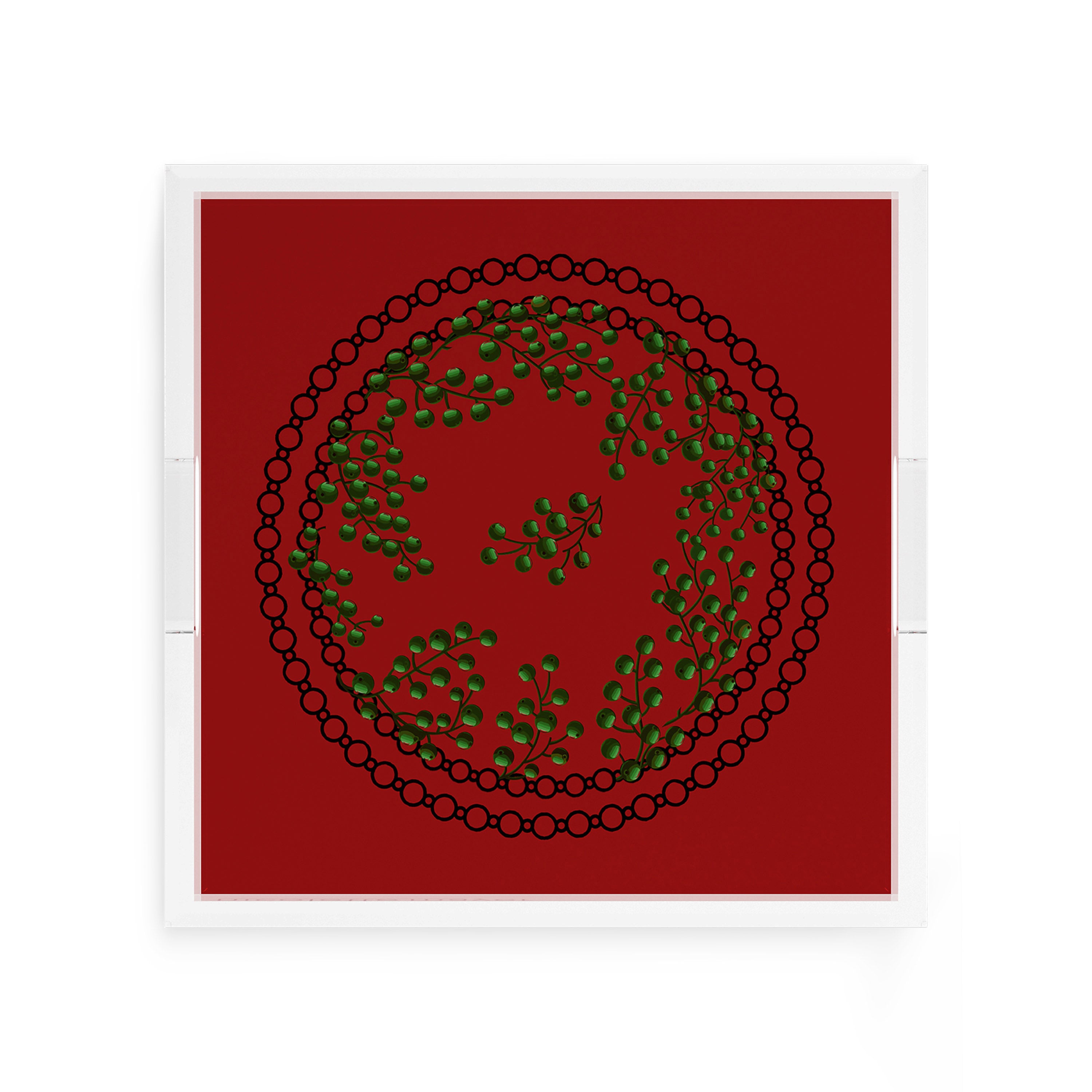 Christmas Berries Green Red 12X12 Acrylic Tray - nicolettemayer.com