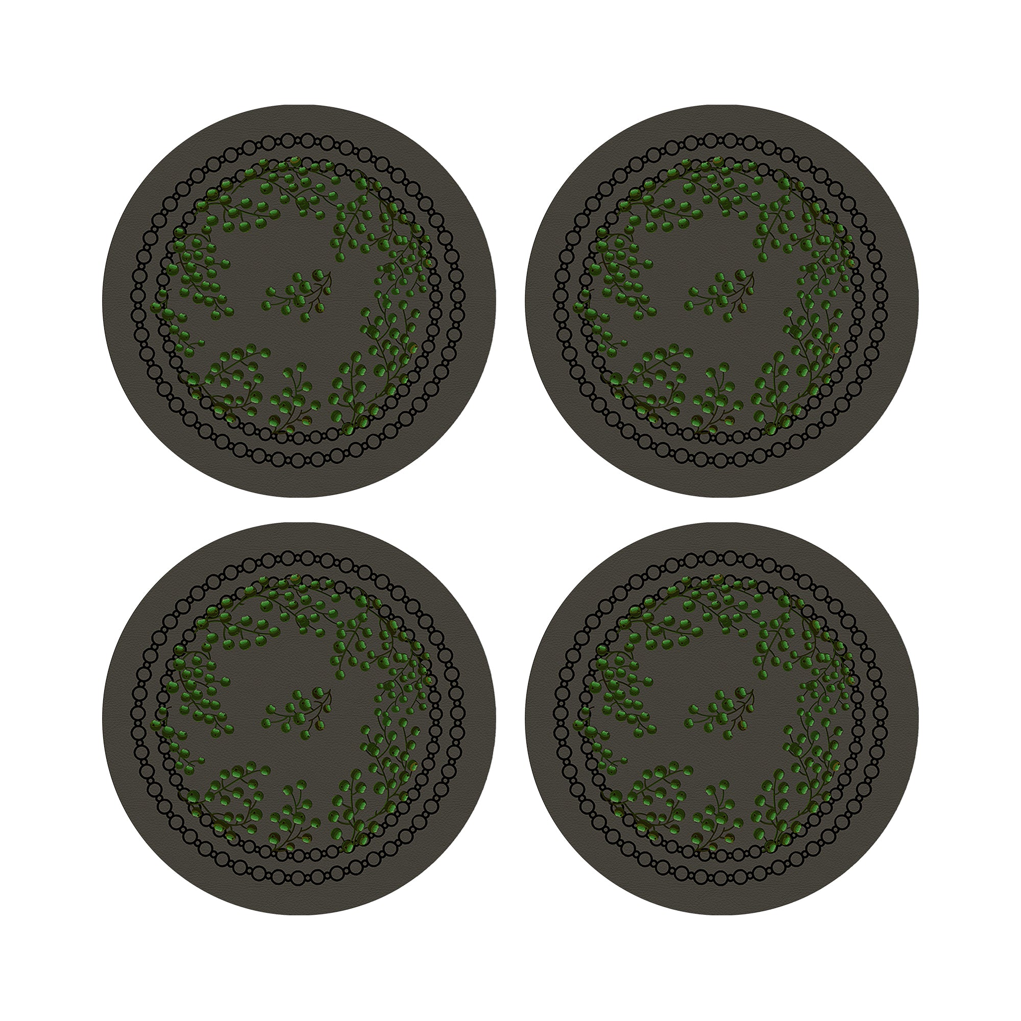 Christmas Berries Anthracite Green 16" Round Pebble Placemats, Set of 4 - nicolettemayer.com