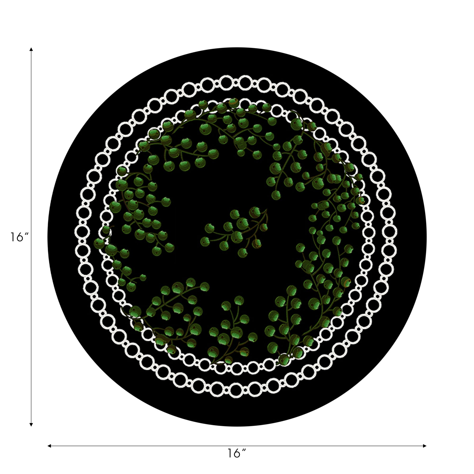 Christmas Berries Green Black 16" Round Pebble Placemats, Set of 4 - nicolettemayer.com