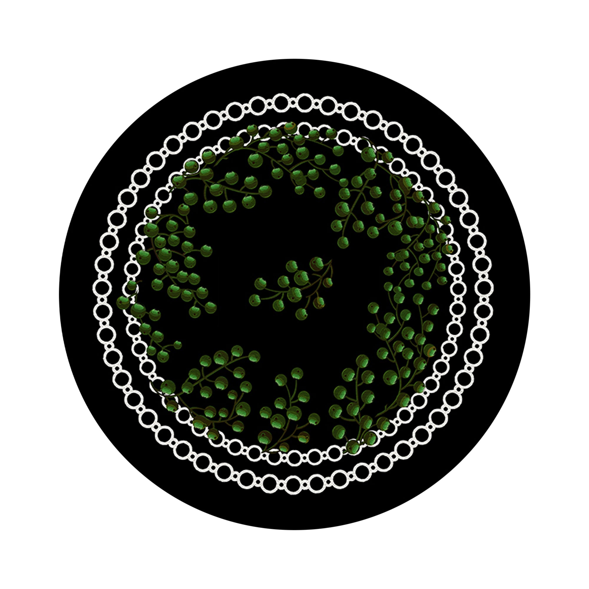 Christmas Berries Green Black 16" Round Pebble Placemats, Set of 4 - nicolettemayer.com