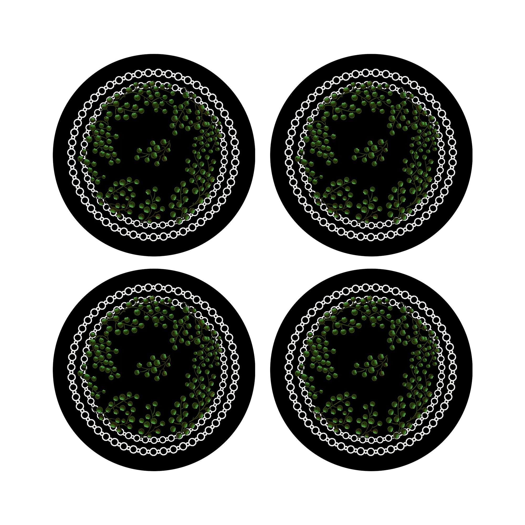 Christmas Berries Green Black 16" Round Pebble Placemats, Set of 4 - nicolettemayer.com