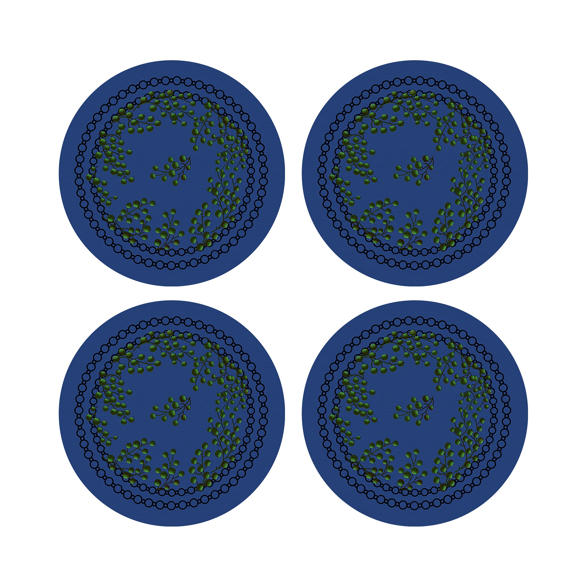 Christmas Berries Green Blue 16" Round Pebble Placemats, Set of 4 - nicolettemayer.com