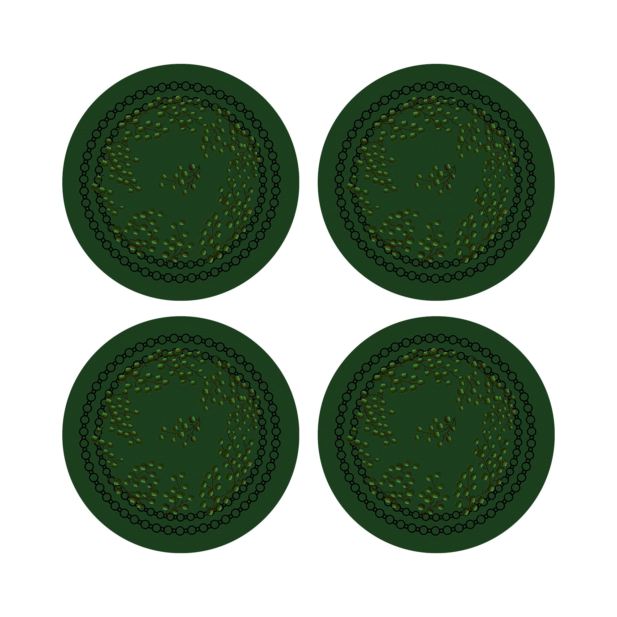 Christmas Berries Green Green 16" Round Pebble Placemats, Set of 4 - nicolettemayer.com