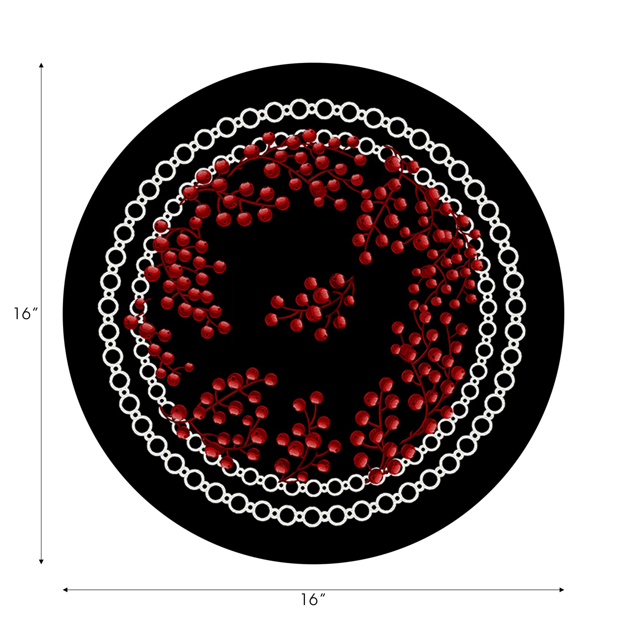 Christmas Berries Red Black 16" Round Pebble Placemats, Set of 4 - nicolettemayer.com