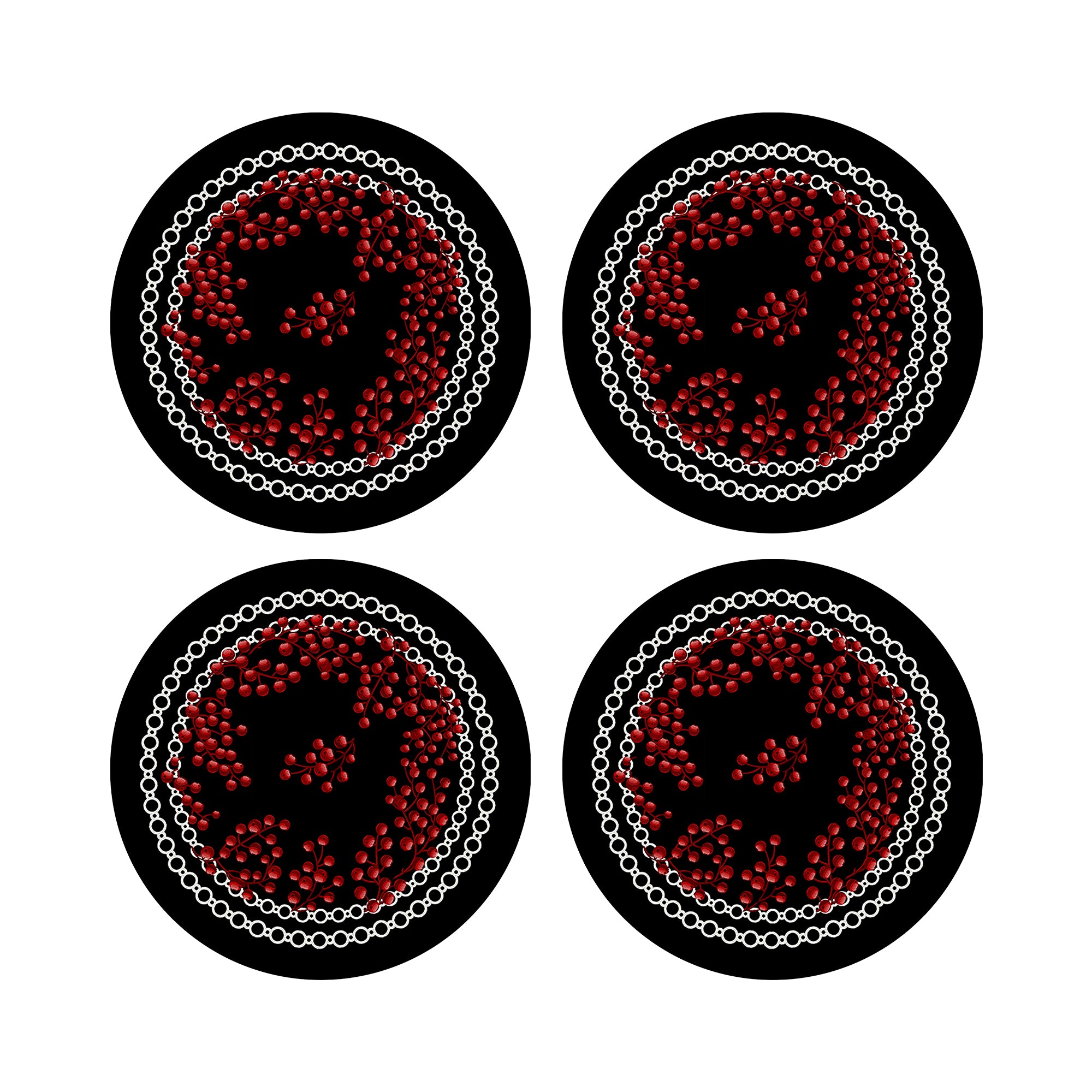 Christmas Berries Red Black 16" Round Pebble Placemats, Set of 4 - nicolettemayer.com