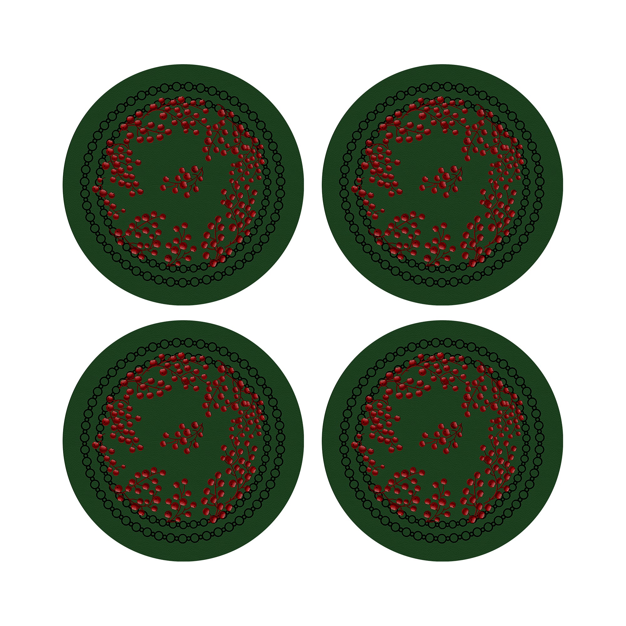 Christmas Berries Red Green 16" Round Pebble Placemats, Set of 4 - nicolettemayer.com