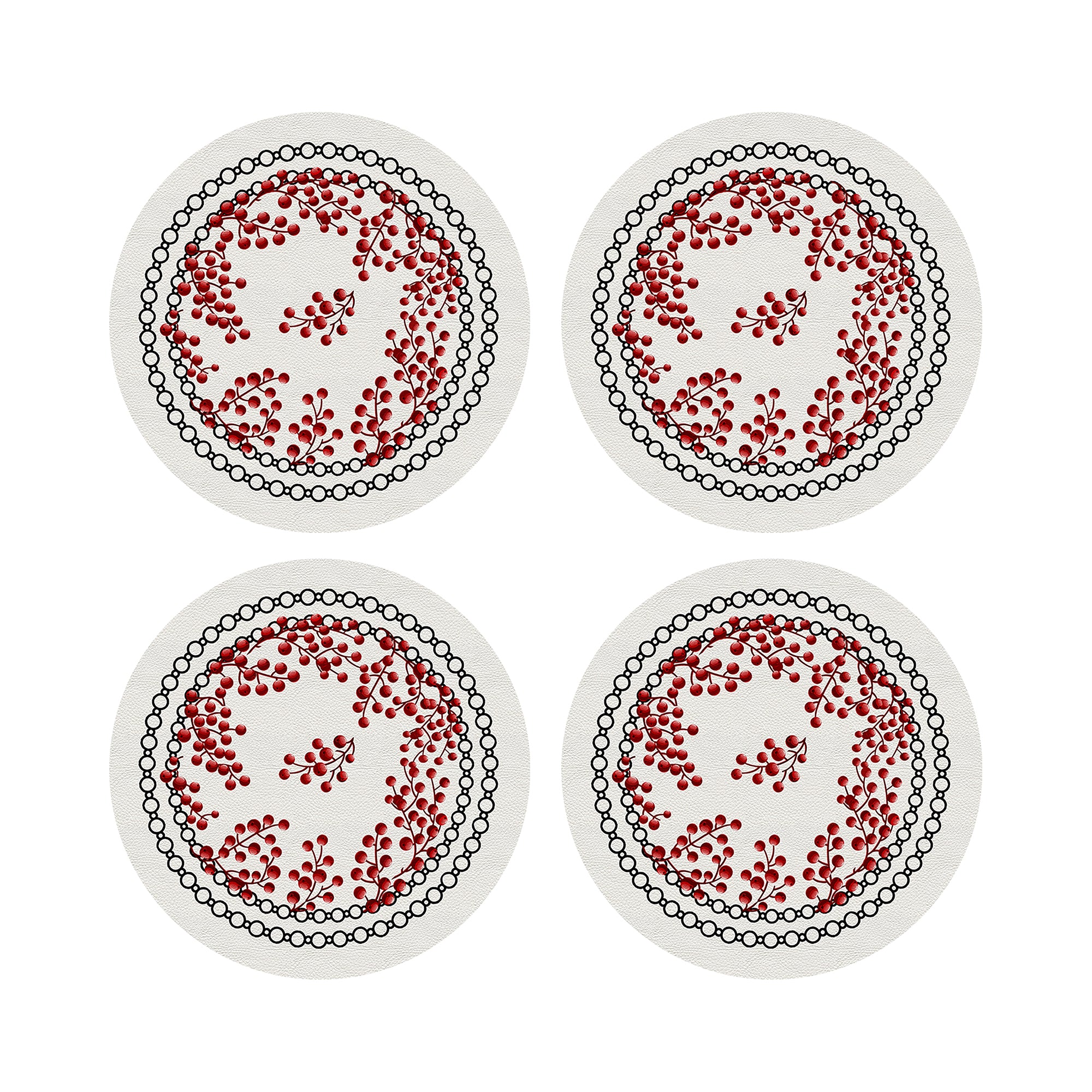 Christmas Berries Red White 16" Round Pebble Placemats, Set of 4 - nicolettemayer.com