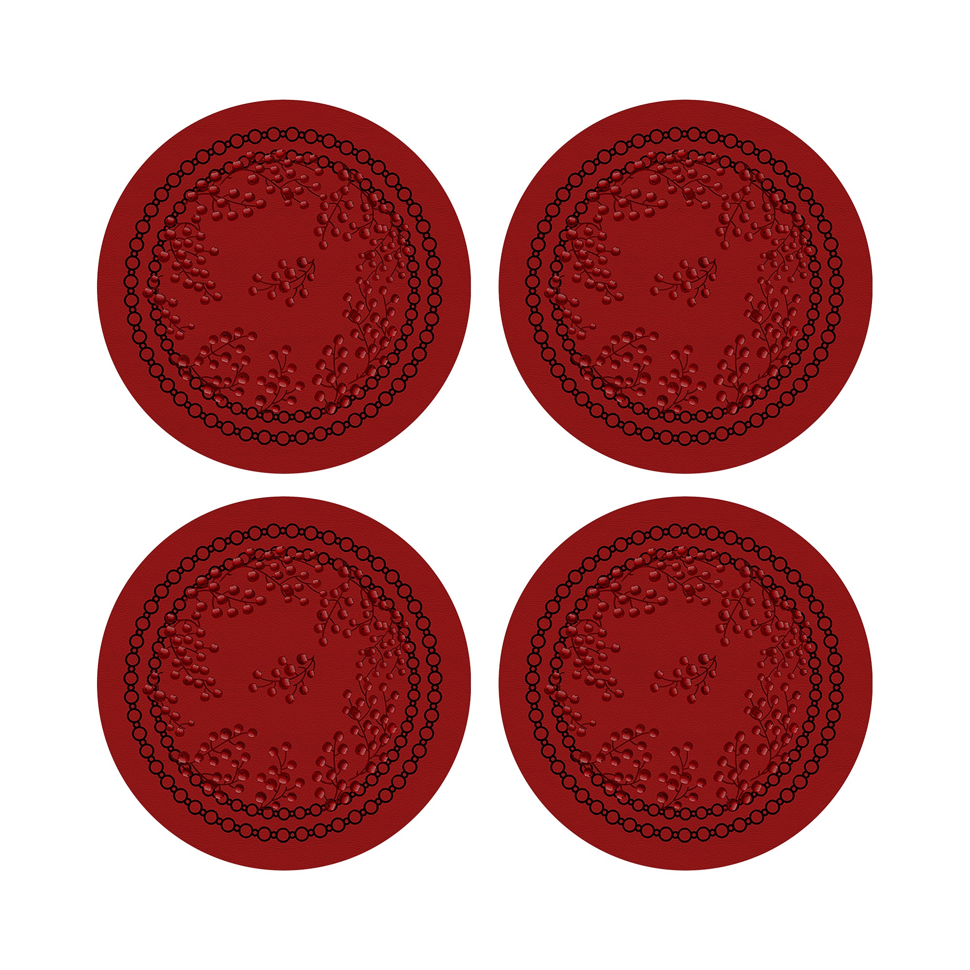 Christmas Berries Vegan Leather Round Pebble Placemat