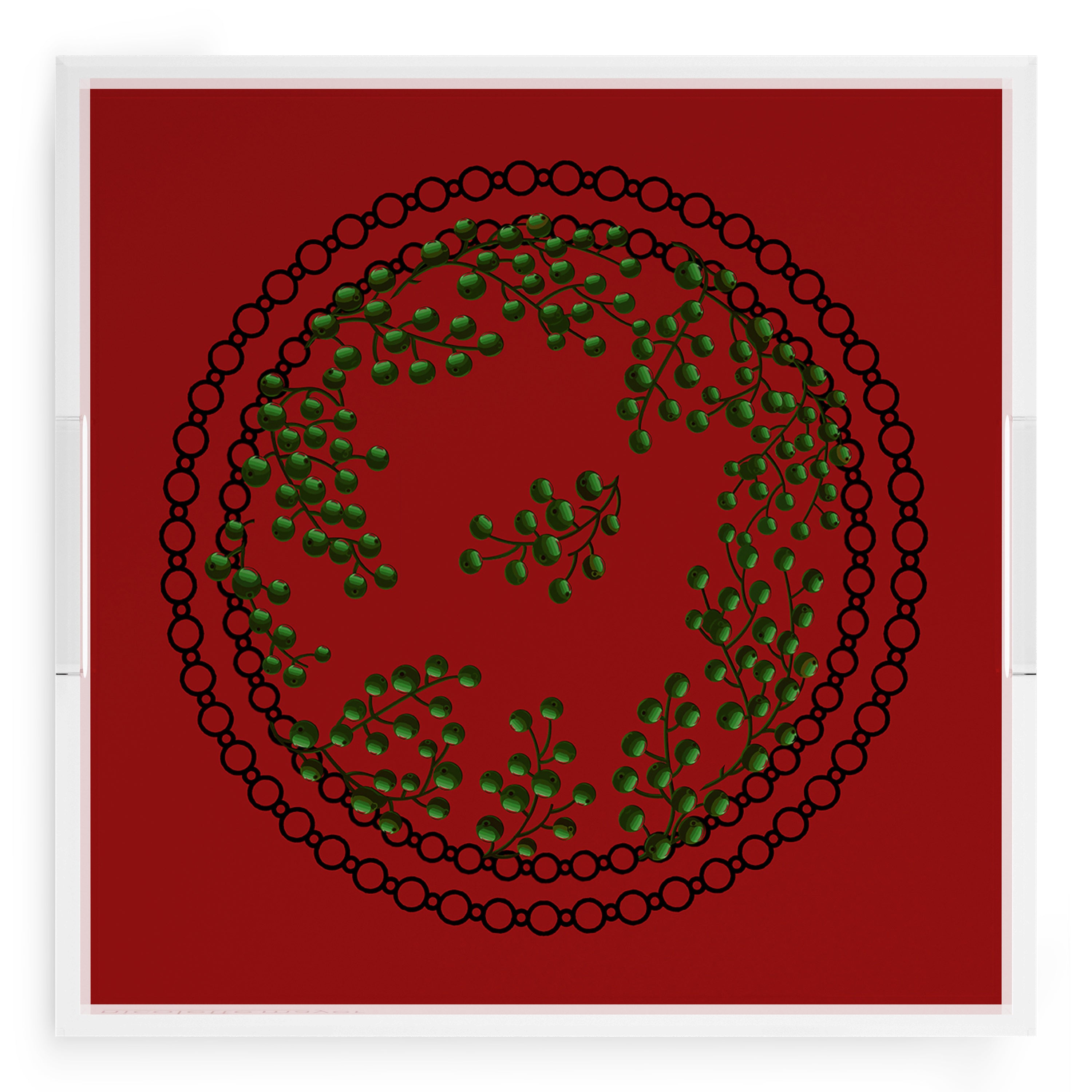 Christmas Berries Green Red 18X18 Acrylic Tray - nicolettemayer.com