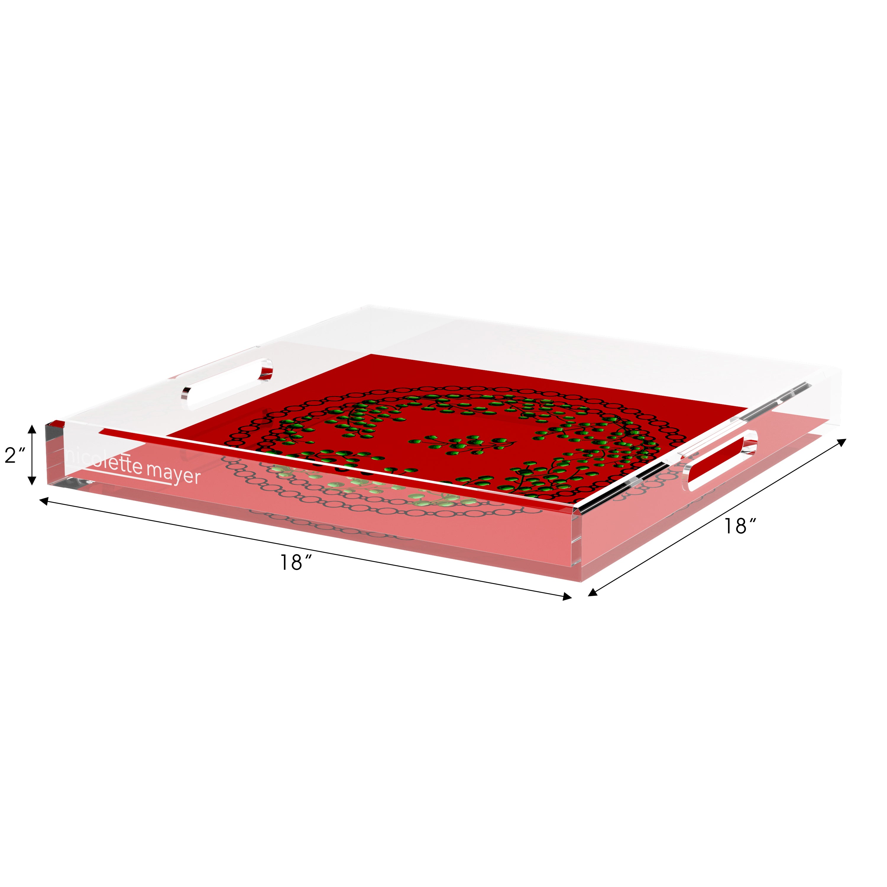 Christmas Berries Green Red 18X18 Acrylic Tray - nicolettemayer.com