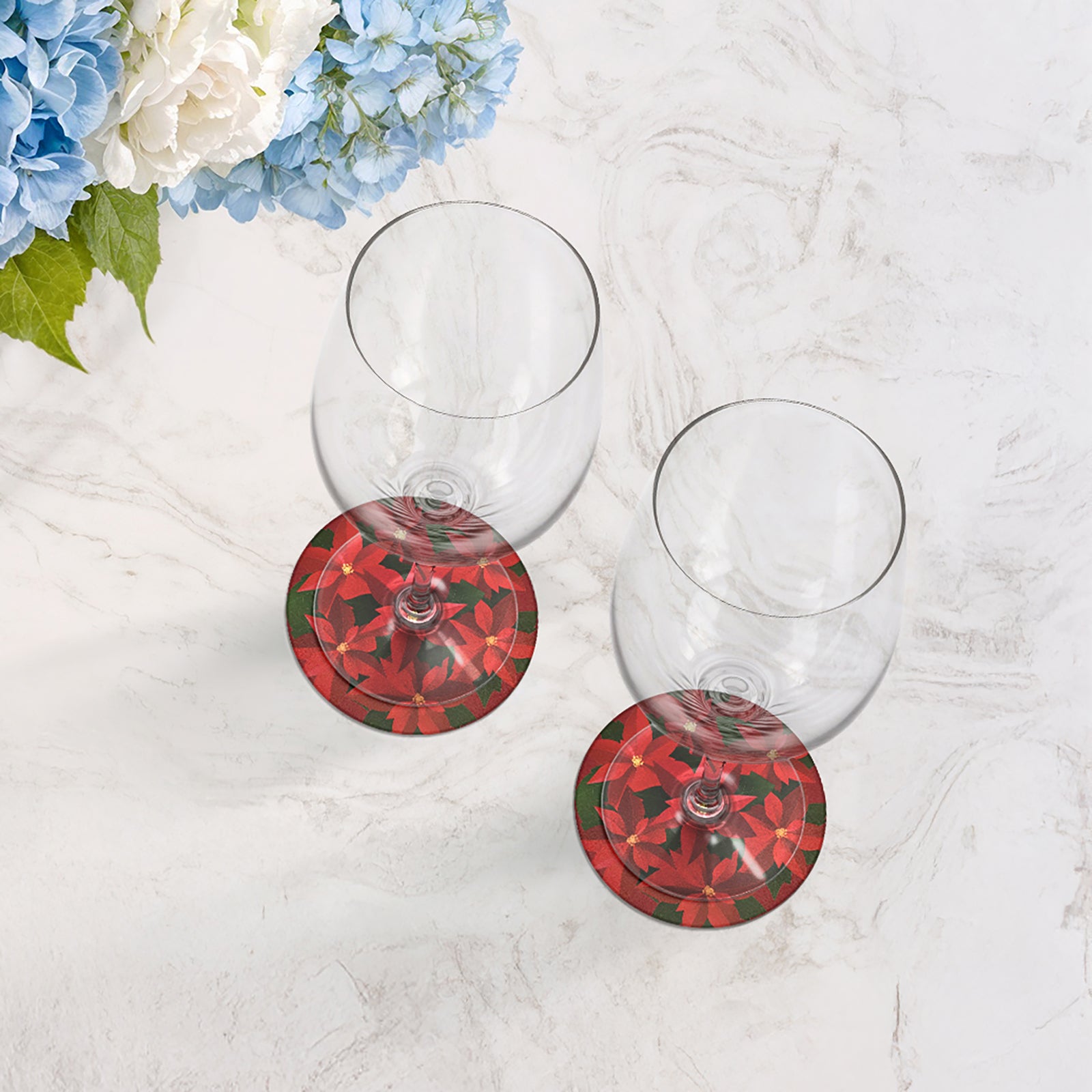 Christmas Poinsettia Vegan Leather Round Coasters