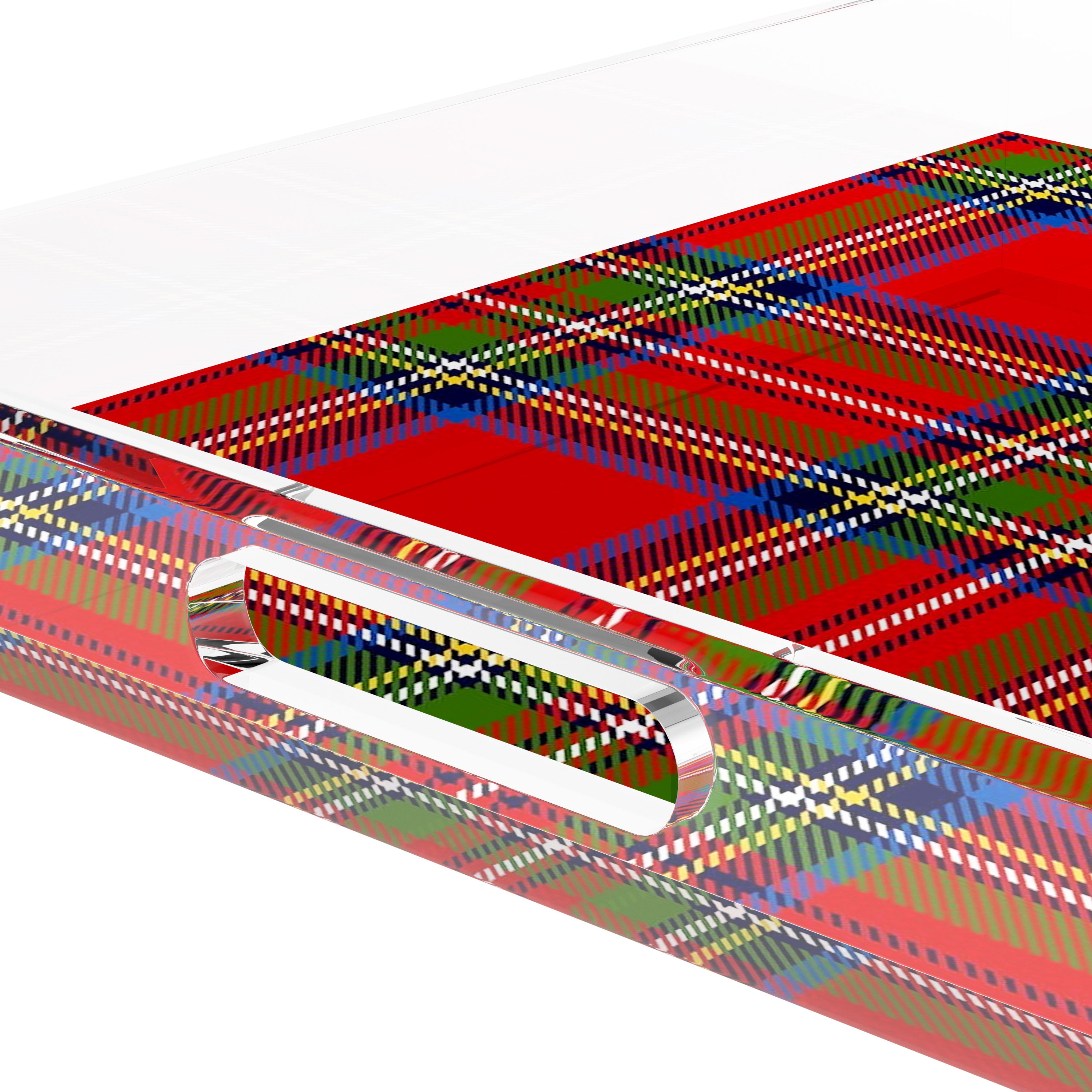 Christmas Tartan Red 12X12 Acrylic Tray - nicolettemayer.com