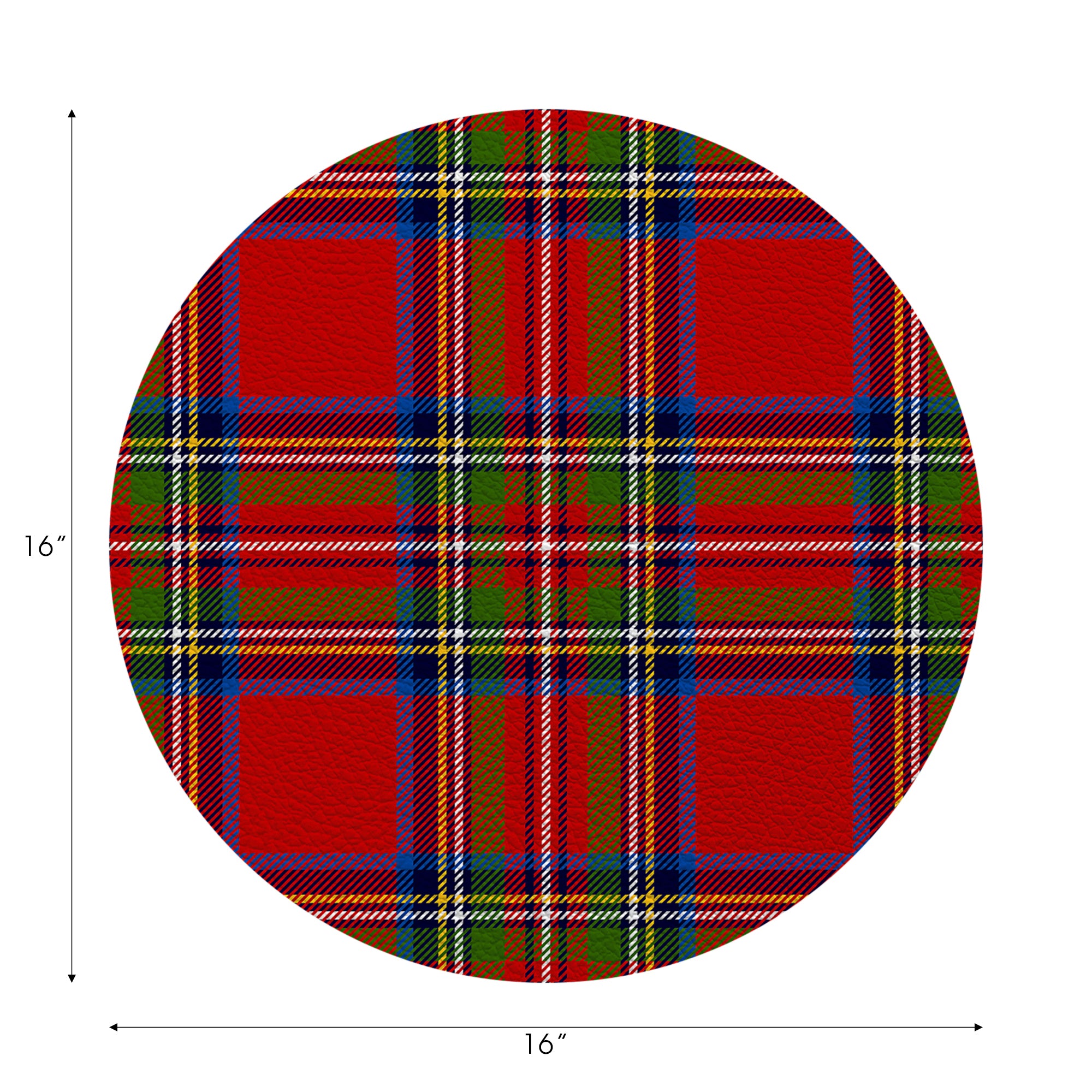 Christmas Tartan Red Vegan Leather Round Pebble Placemat