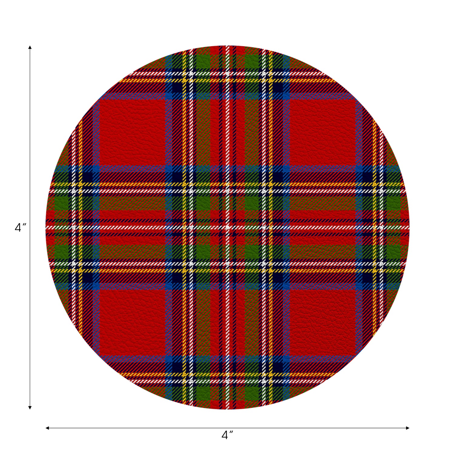 Christmas Tartan Red Vegan Leather Round Coasters
