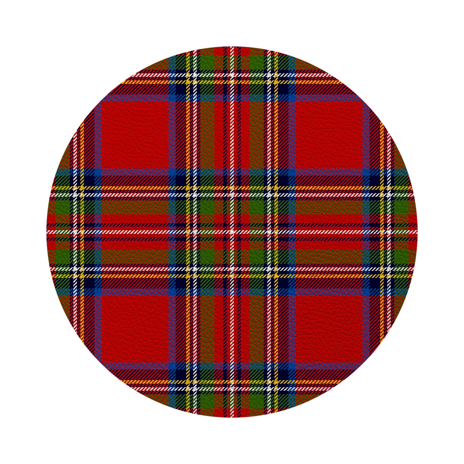 Christmas Tartan Red Vegan Leather Round Coasters
