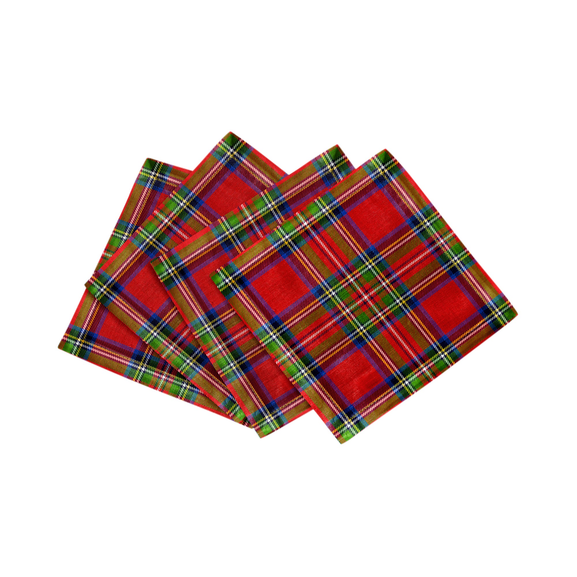 Christmas Tartan Red Cotton Sateen Cocktail Napkins