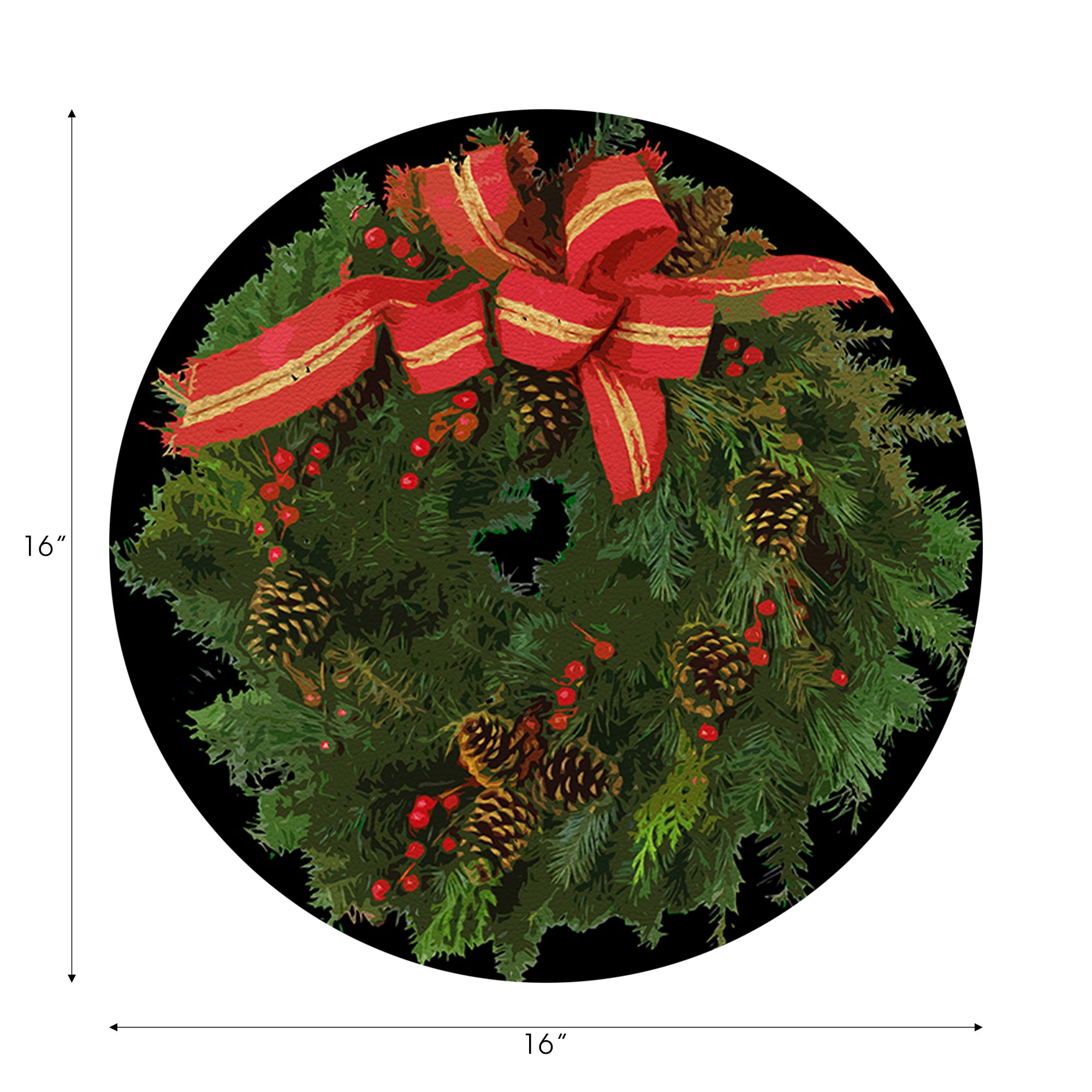 Christmas Wreath Black 16" Round Pebble Placemats, Set of 4 - nicolettemayer.com